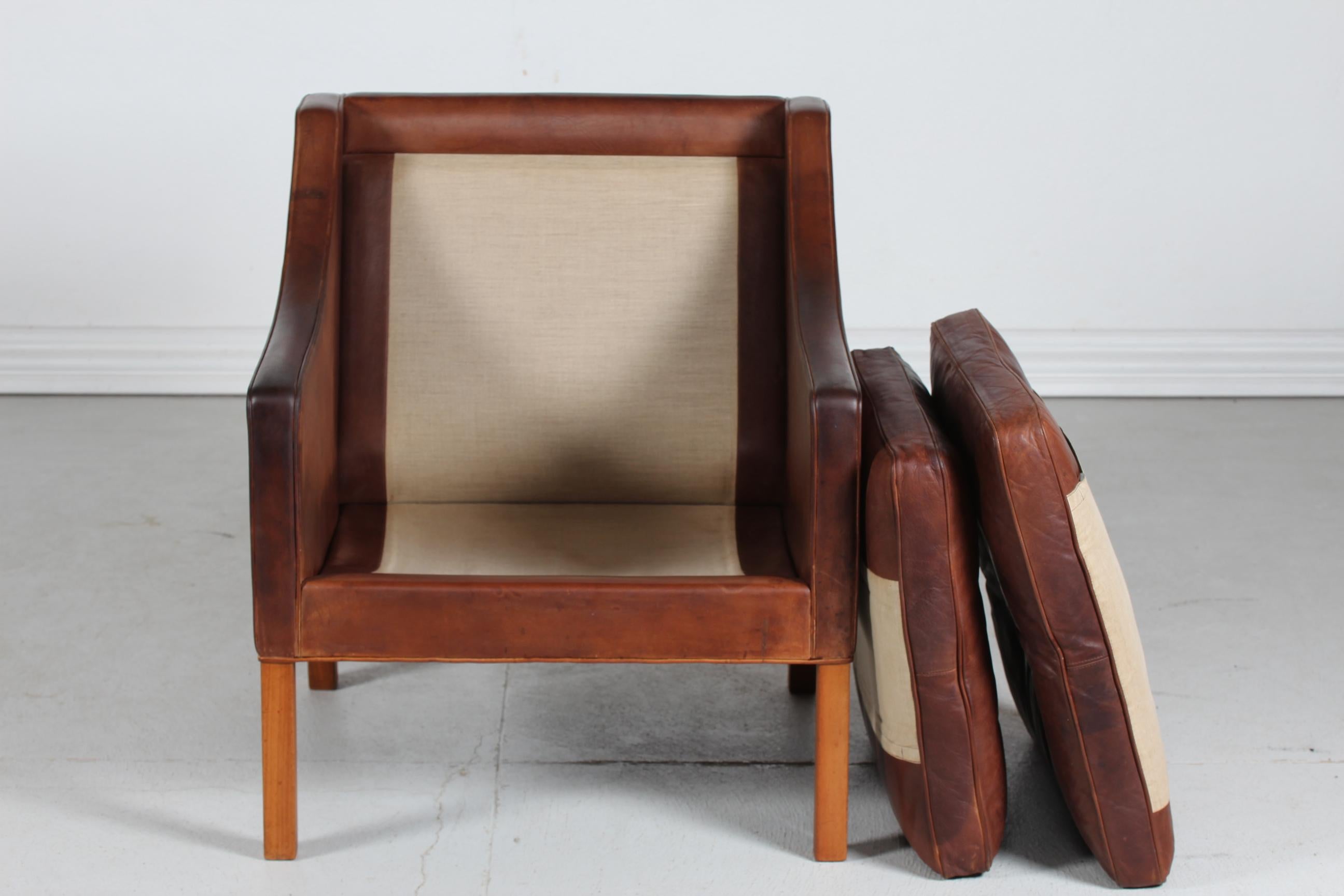 Børge Mogensen Chair with Cognac Colored Leather by Fredericia Furniture, 1970s In Good Condition In Aarhus C, DK