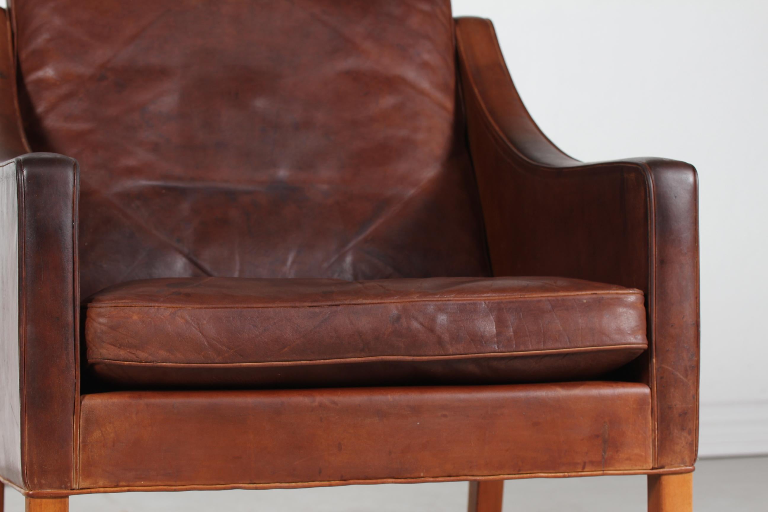 Børge Mogensen Chair with Cognac Colored Leather by Fredericia Furniture, 1970s 1