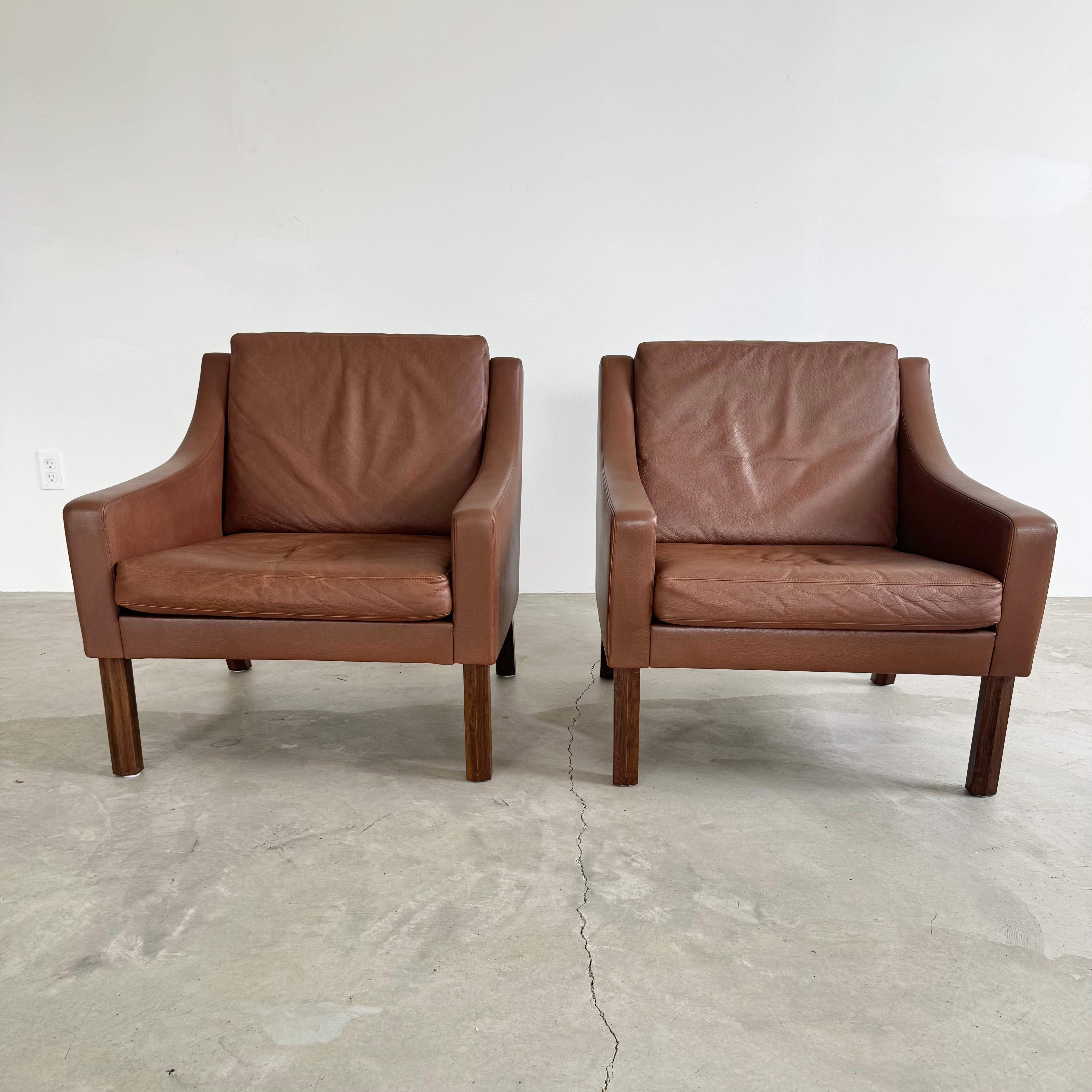 Børge Mogensen Chocolate Brown Leather Lounge Chairs, 1960s Denmark For Sale 8