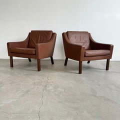 Børge Mogensen Chocolate Brown Leather Lounge Chairs, 1960s Denmark