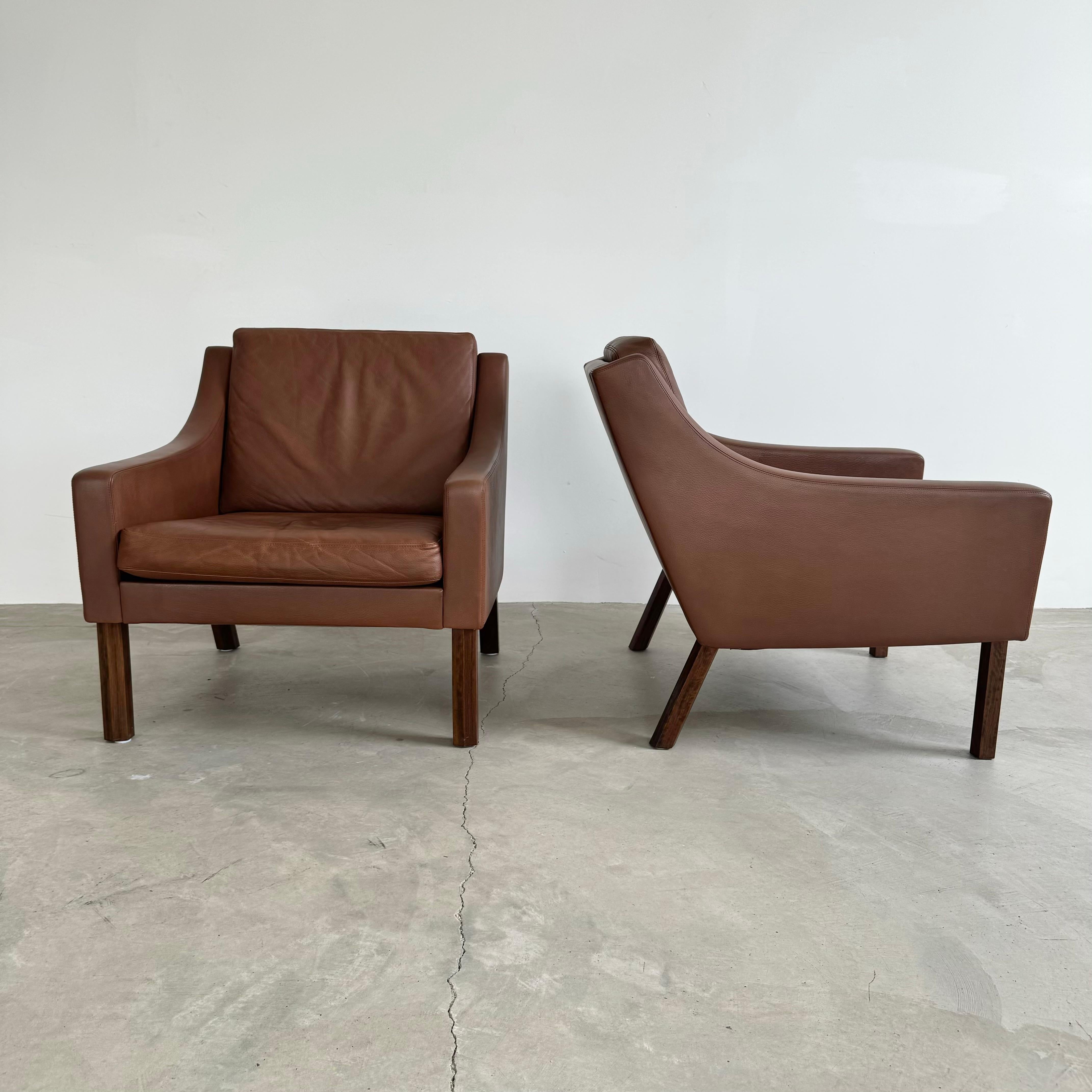 Børge Mogensen Chocolate Brown Leather Lounge Chairs, 1960s Denmark In Good Condition For Sale In Los Angeles, CA