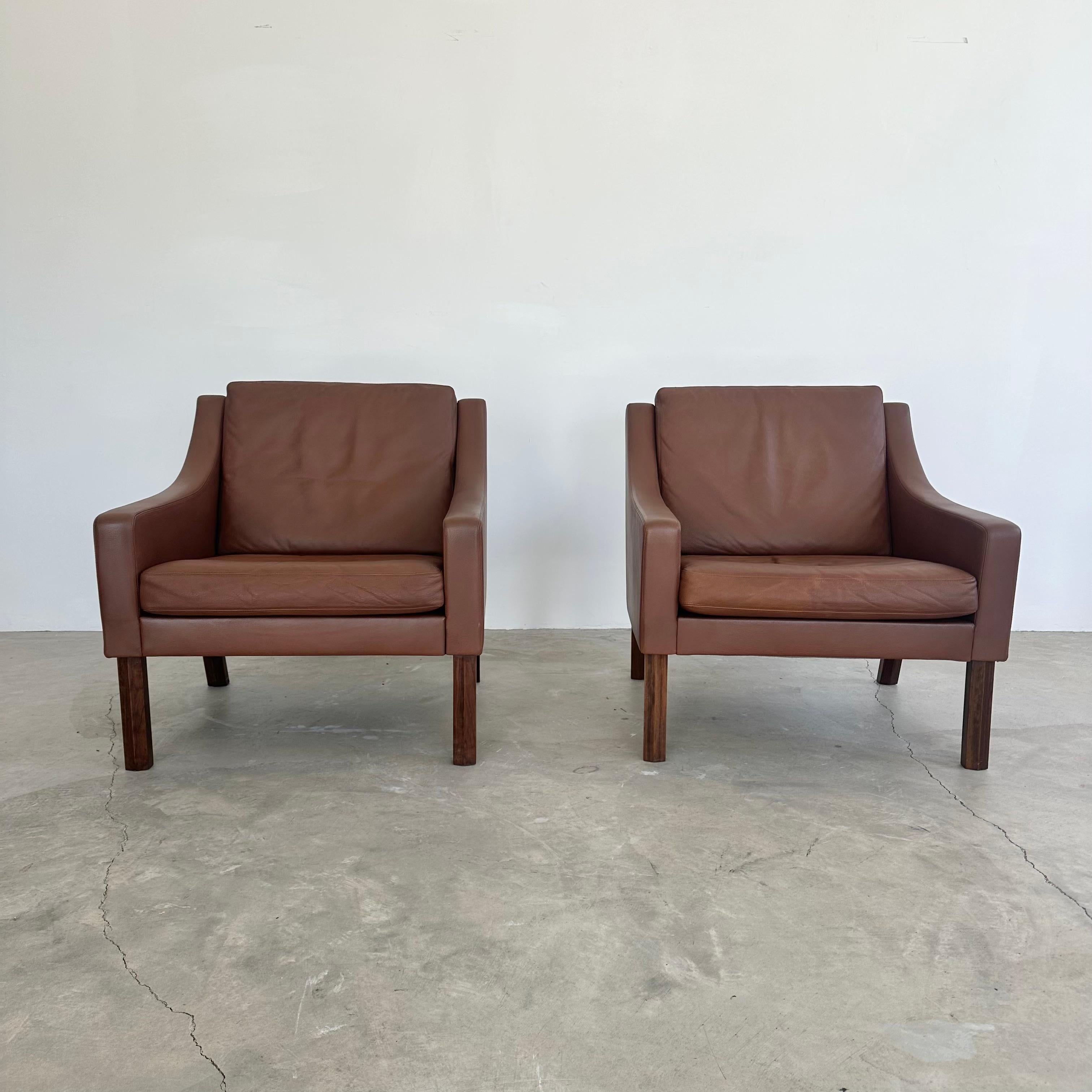 Børge Mogensen Chocolate Brown Leather Lounge Chairs, 1960s Denmark For Sale 1