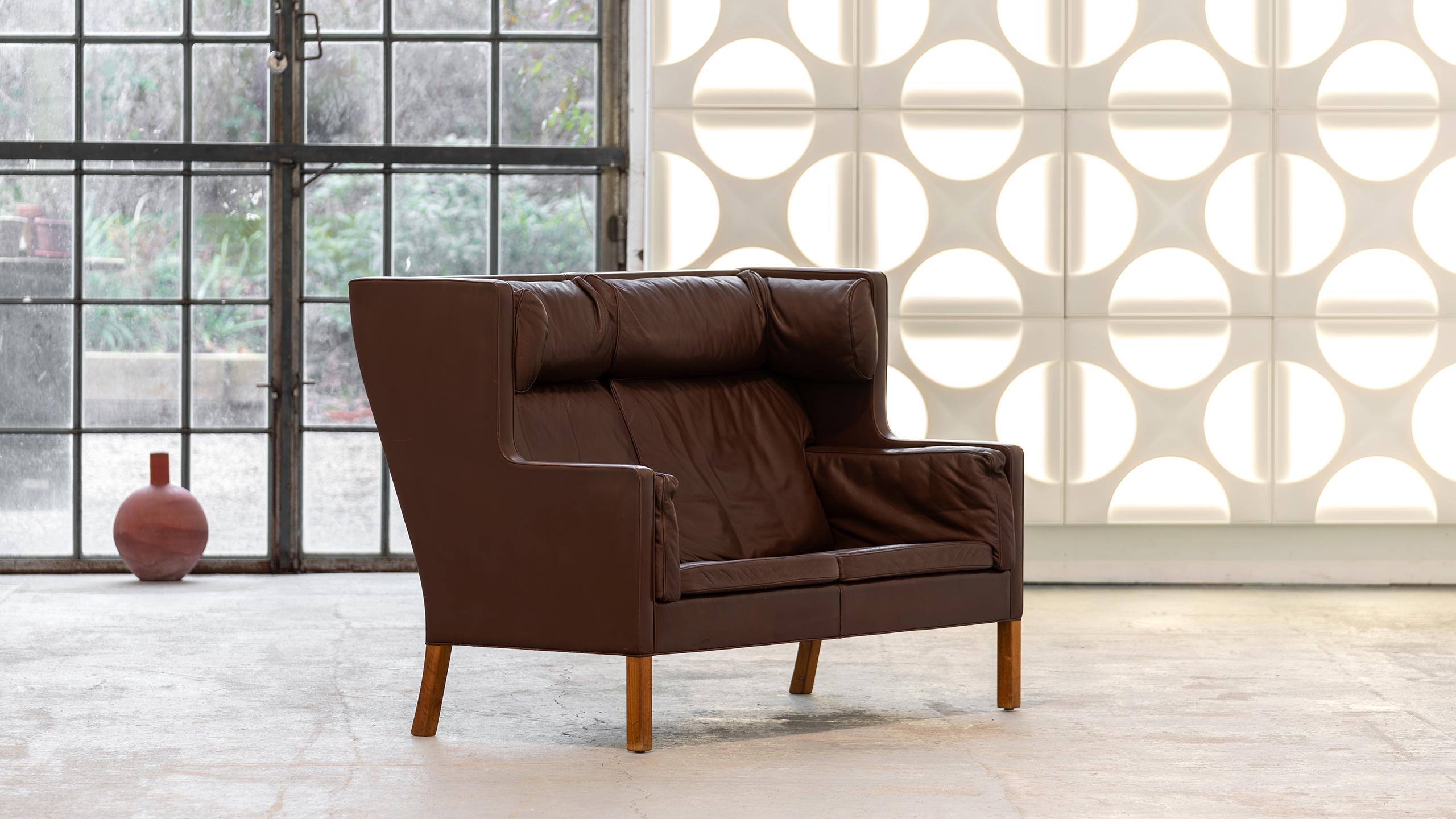 Leather Borge Mogensen Sofa Coupé brown leather 1971 for Fredericia Denmark Mid Century For Sale