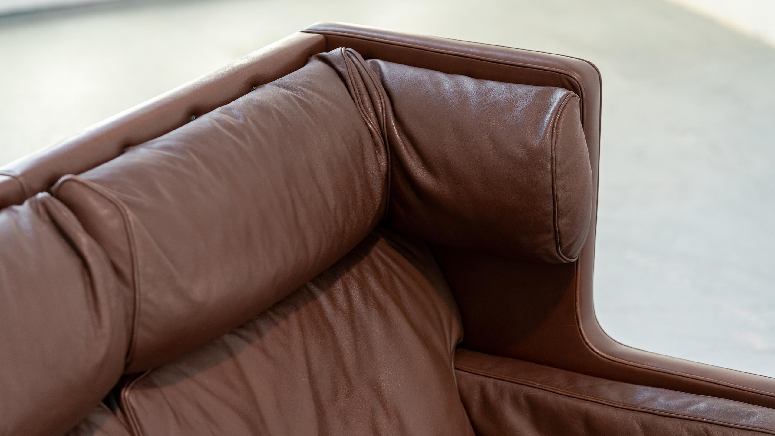 Børge Mogensen, Coupé Sofa in Chocolate Leather, 1971 for Fredericia, Denmark For Sale 7