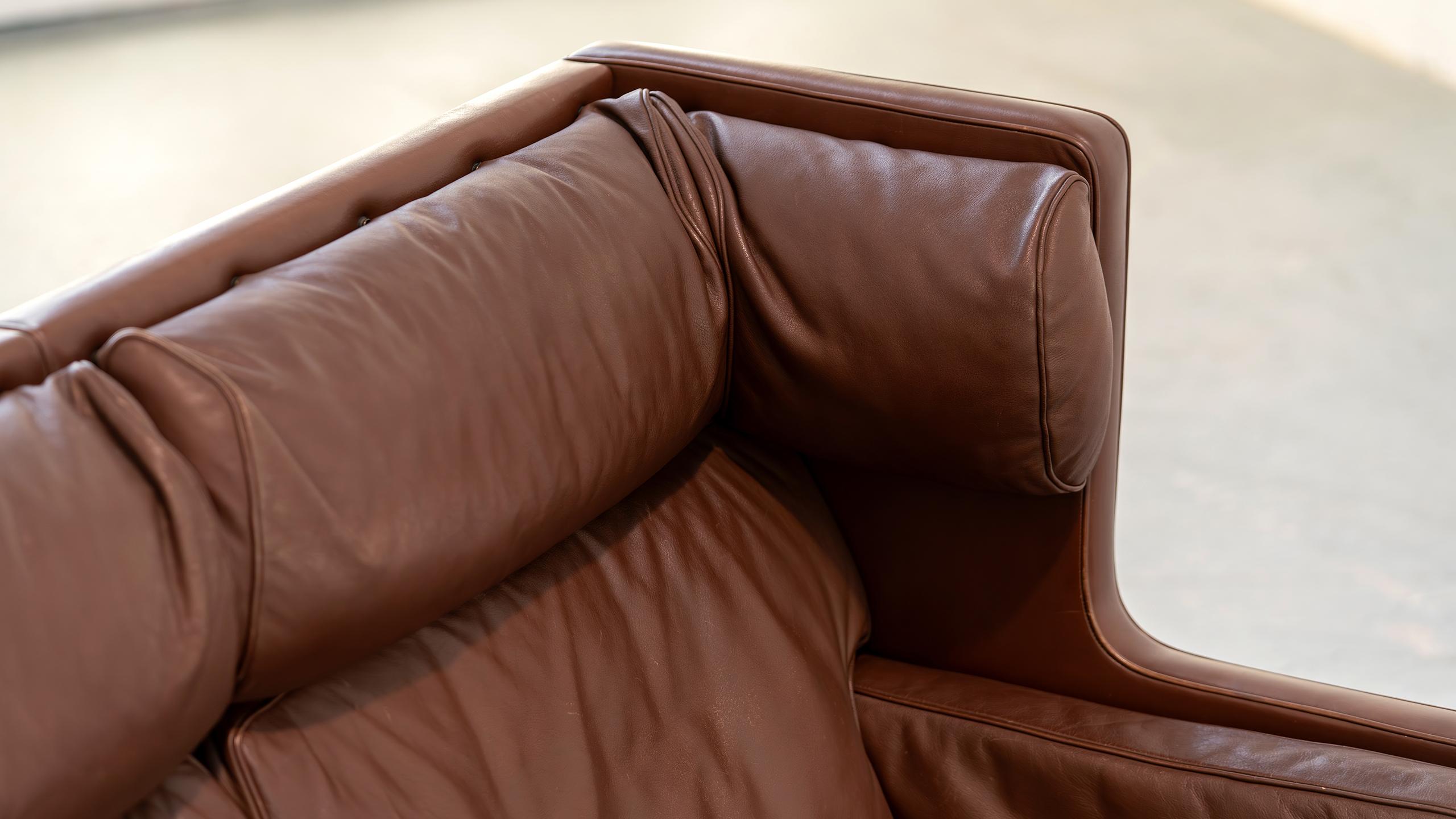 Borge Mogensen Sofa Coupé brown leather 1971 for Fredericia Denmark Mid Century For Sale 3