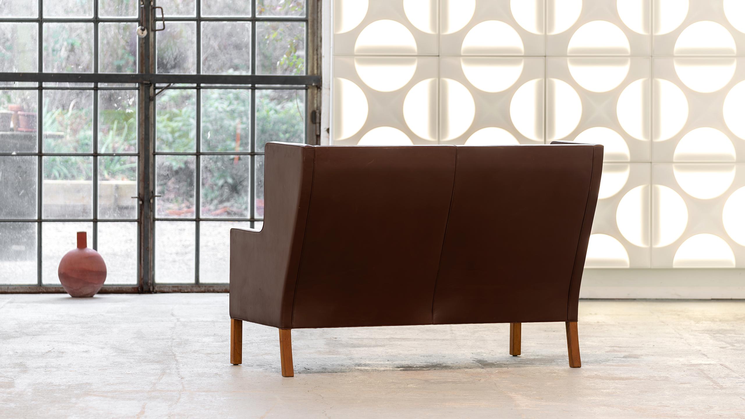 Borge Mogensen Sofa Coupé brown leather 1971 for Fredericia Denmark Mid Century In Good Condition For Sale In Munster, NRW