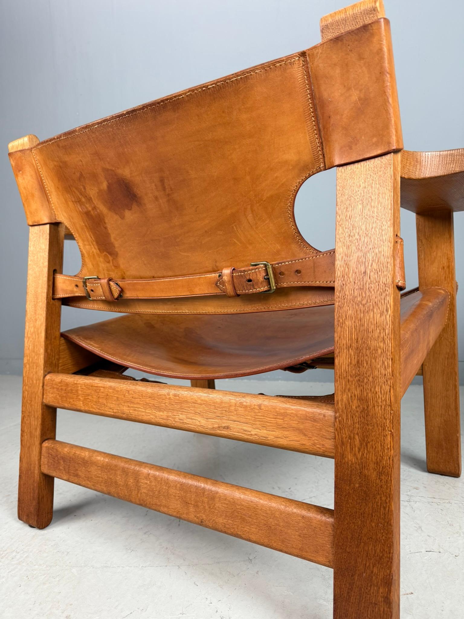 Børge Mogensen Dänisch cognac-Leder und Eiche, Spanischer Stuhl für Fredericia, 1960 im Angebot 7