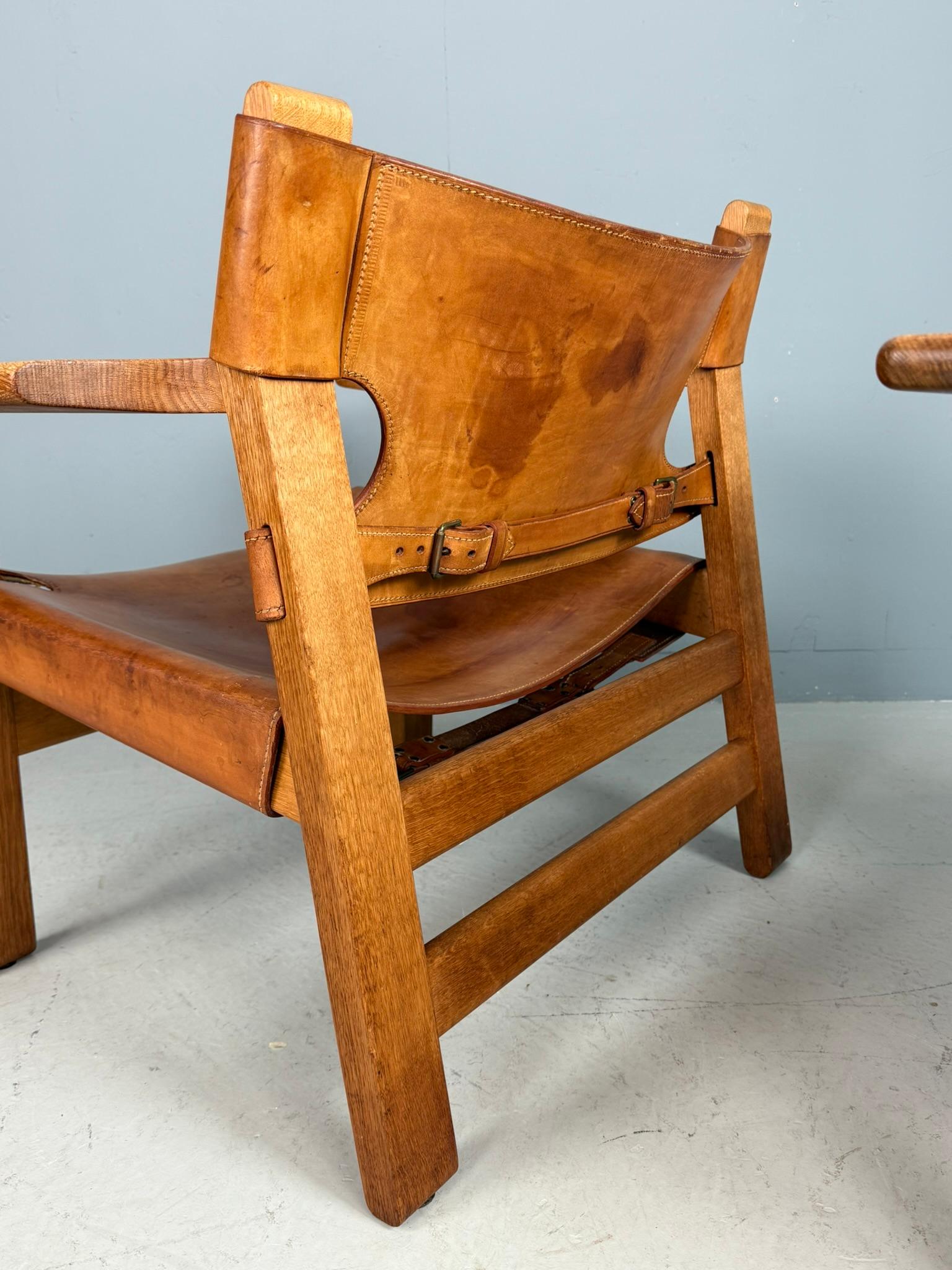 Børge Mogensen Dänisch cognac-Leder und Eiche, Spanischer Stuhl für Fredericia, 1960 im Angebot 10