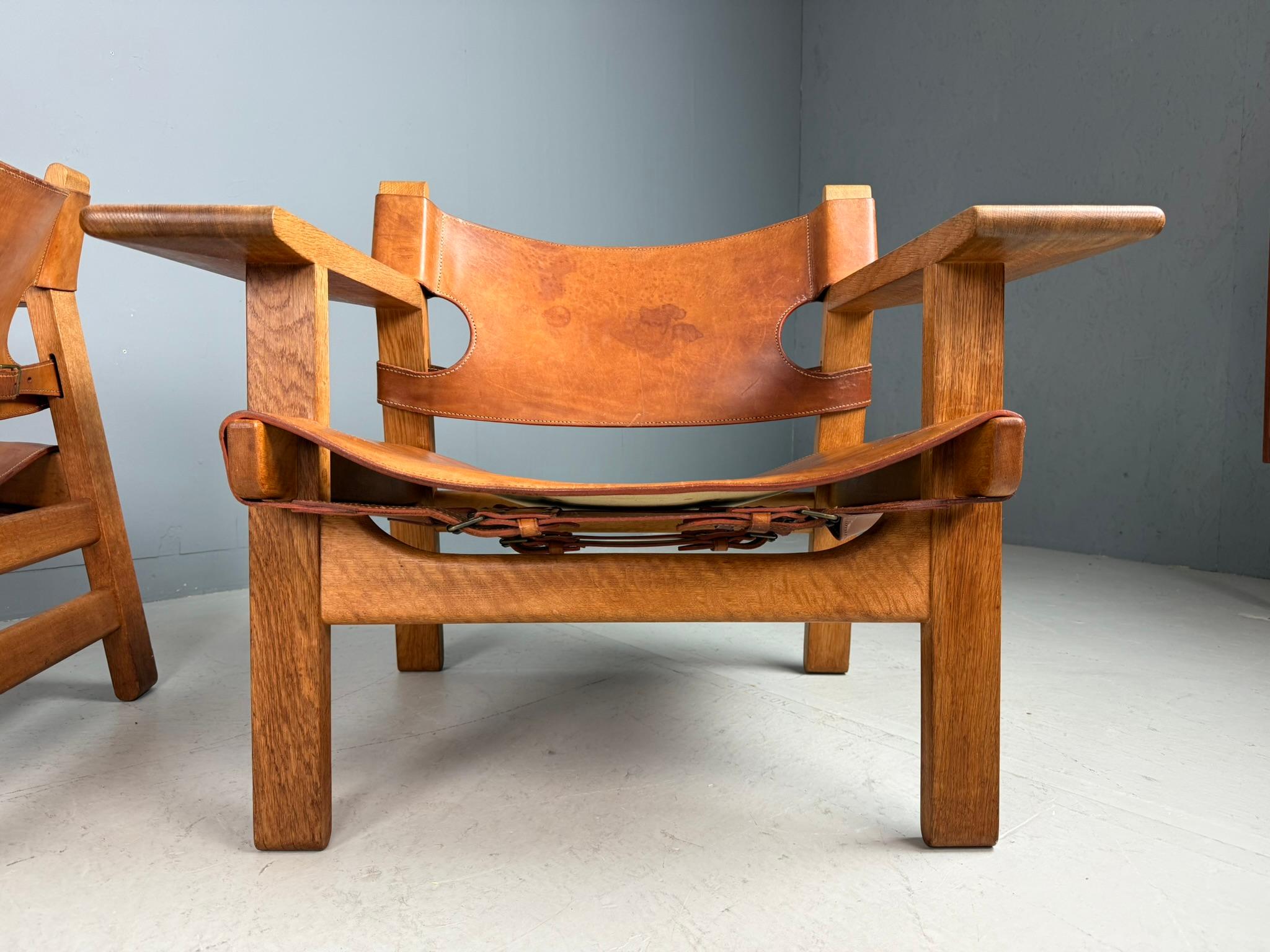 Børge Mogensen Dänisch cognac-Leder und Eiche, Spanischer Stuhl für Fredericia, 1960 im Angebot 11