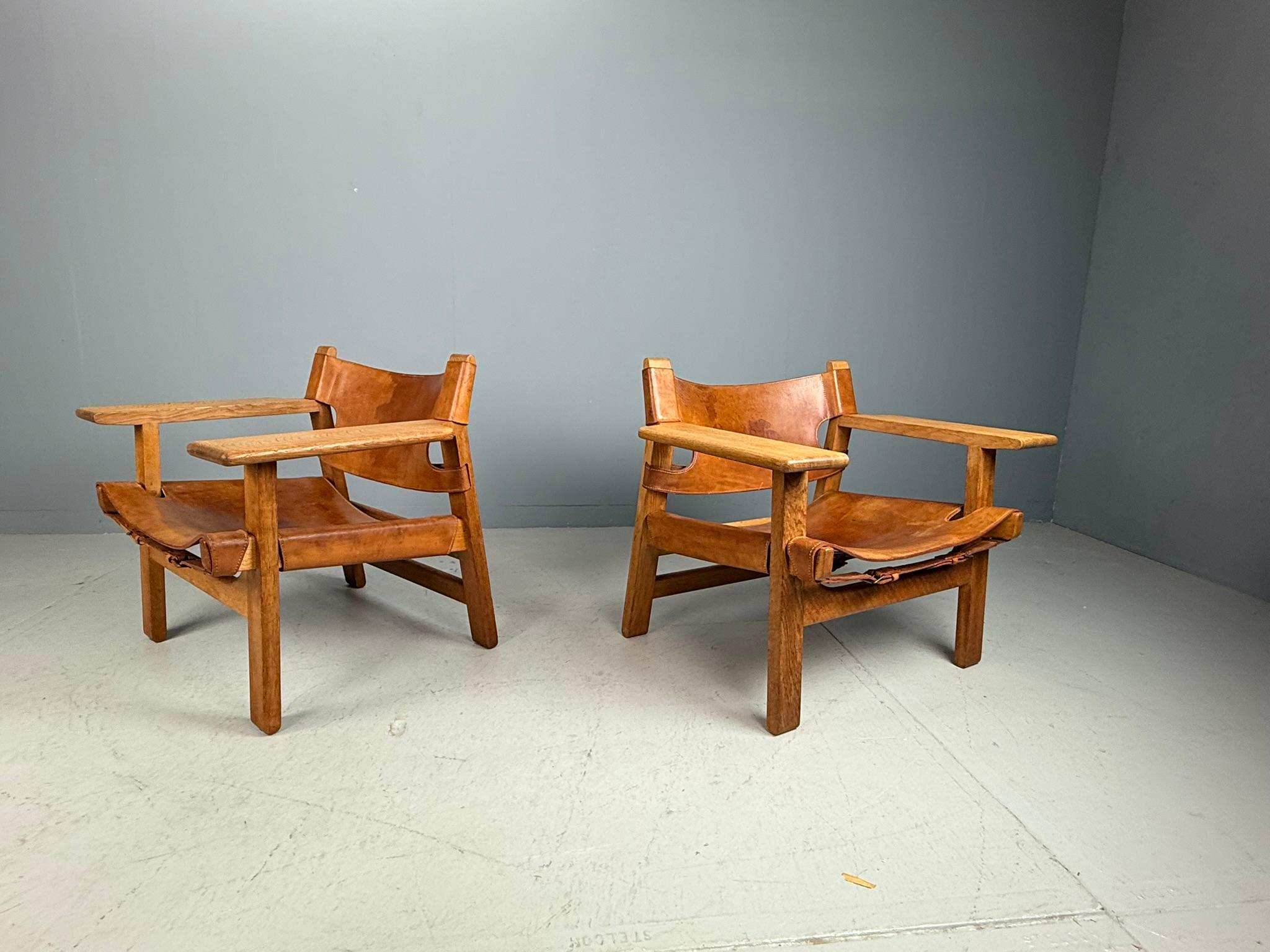 Børge Mogensen Dänisch cognac-Leder und Eiche, Spanischer Stuhl für Fredericia, 1960 im Angebot 13