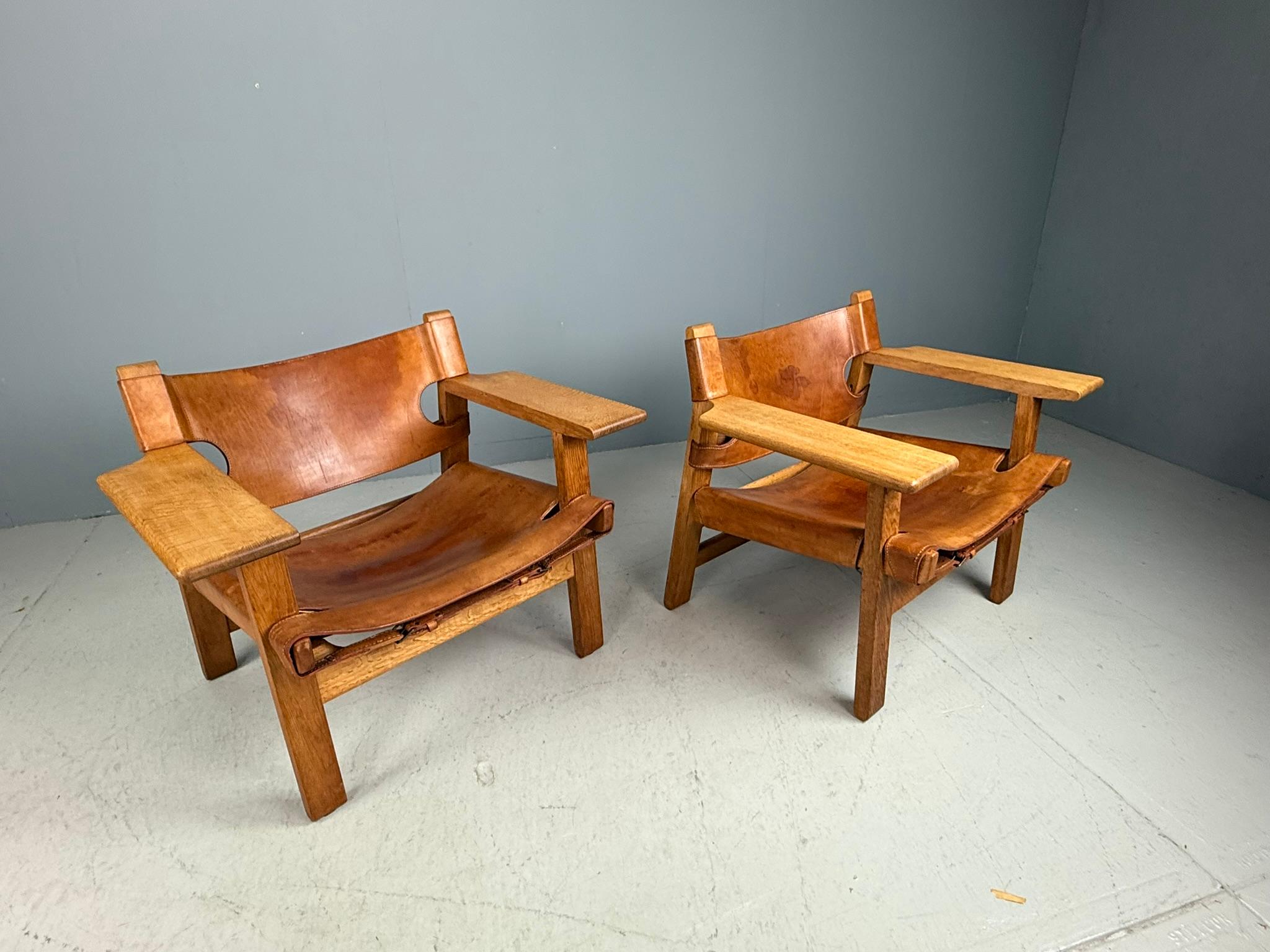 Børge Mogensen Dänisch cognac-Leder und Eiche, Spanischer Stuhl für Fredericia, 1960 im Angebot 14