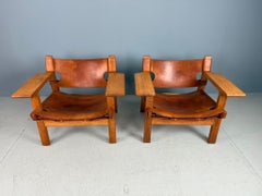 2x Børge Mogensen cognac-Leather and Oak, Spanish Chair for Fredericia, 1960