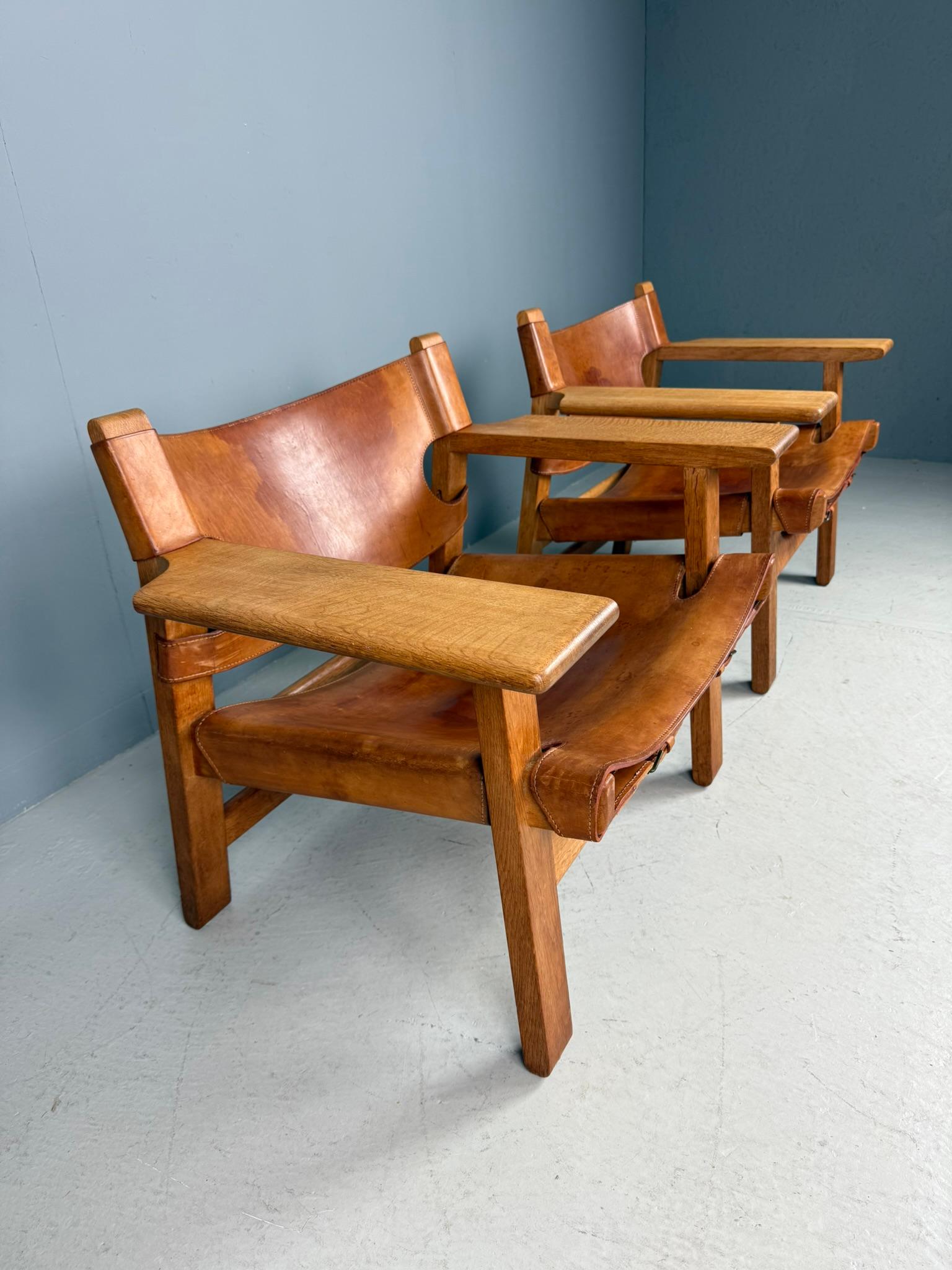 Børge Mogensen Dänisch cognac-Leder und Eiche, Spanischer Stuhl für Fredericia, 1960 im Angebot 15