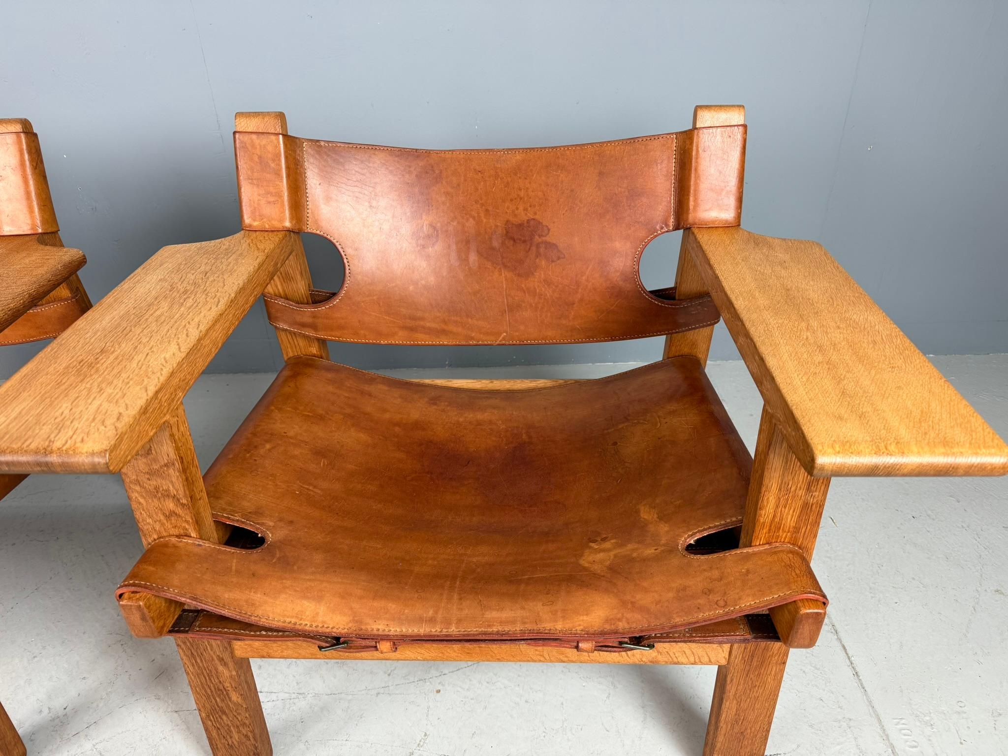 Børge Mogensen Dänisch cognac-Leder und Eiche, Spanischer Stuhl für Fredericia, 1960 (Skandinavische Moderne) im Angebot