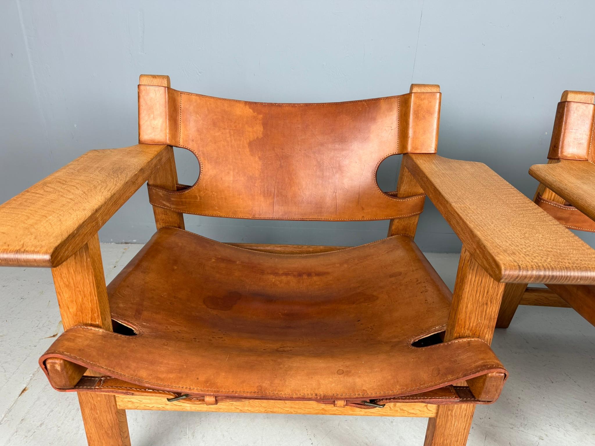 Børge Mogensen Dänisch cognac-Leder und Eiche, Spanischer Stuhl für Fredericia, 1960 im Zustand „Gut“ im Angebot in The Hague, NL