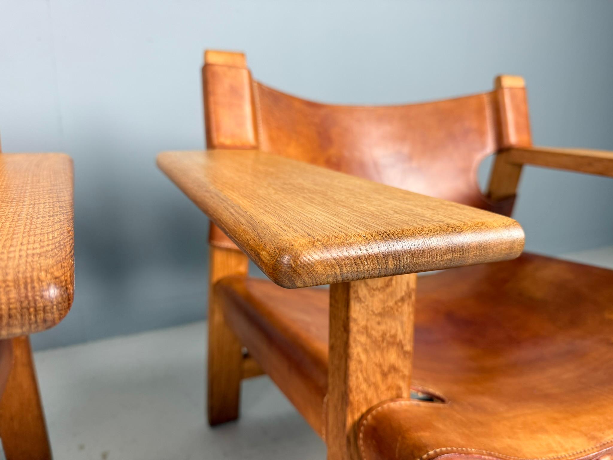 Børge Mogensen Dänisch cognac-Leder und Eiche, Spanischer Stuhl für Fredericia, 1960 (20. Jahrhundert) im Angebot