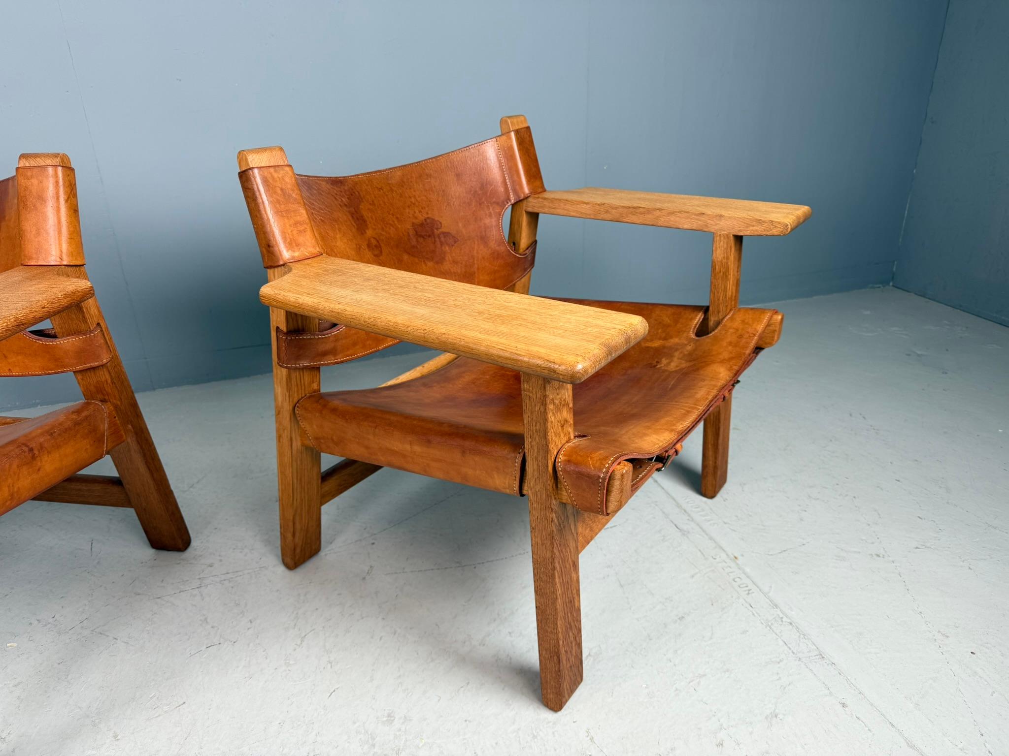 Børge Mogensen Dänisch cognac-Leder und Eiche, Spanischer Stuhl für Fredericia, 1960 im Angebot 1