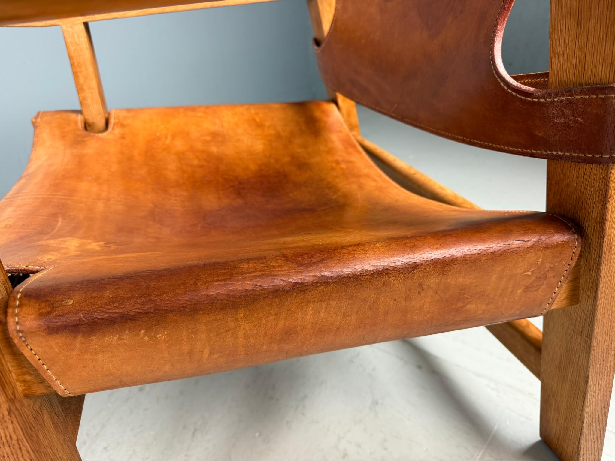 Børge Mogensen Dänisch cognac-Leder und Eiche, Spanischer Stuhl für Fredericia, 1960 im Angebot 2