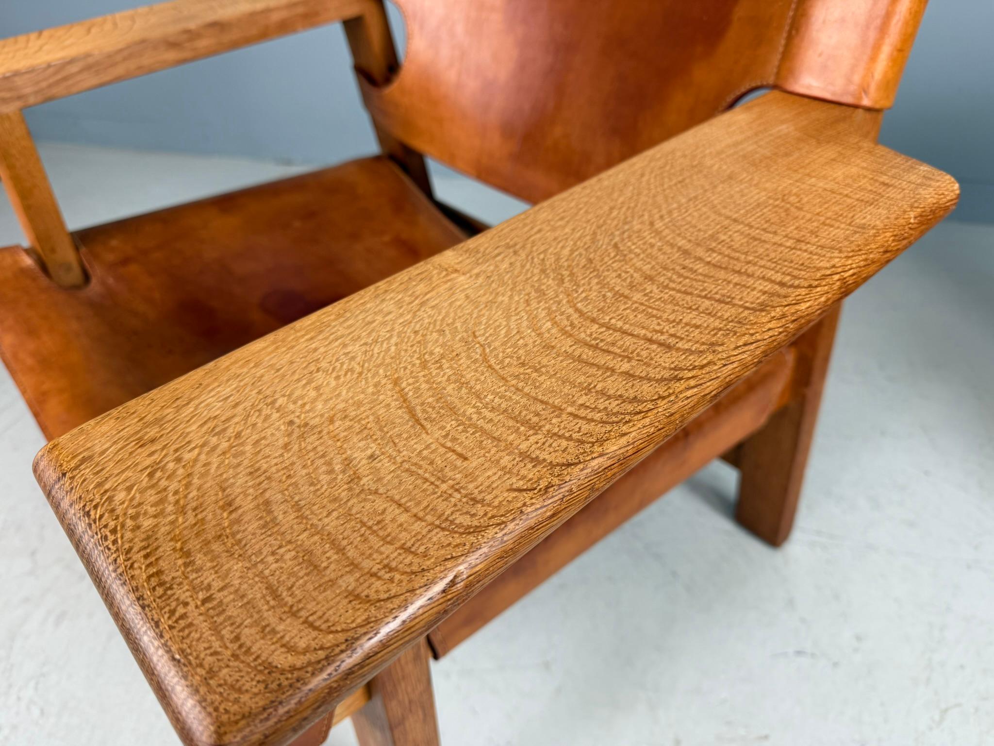 Børge Mogensen Dänisch cognac-Leder und Eiche, Spanischer Stuhl für Fredericia, 1960 im Angebot 4