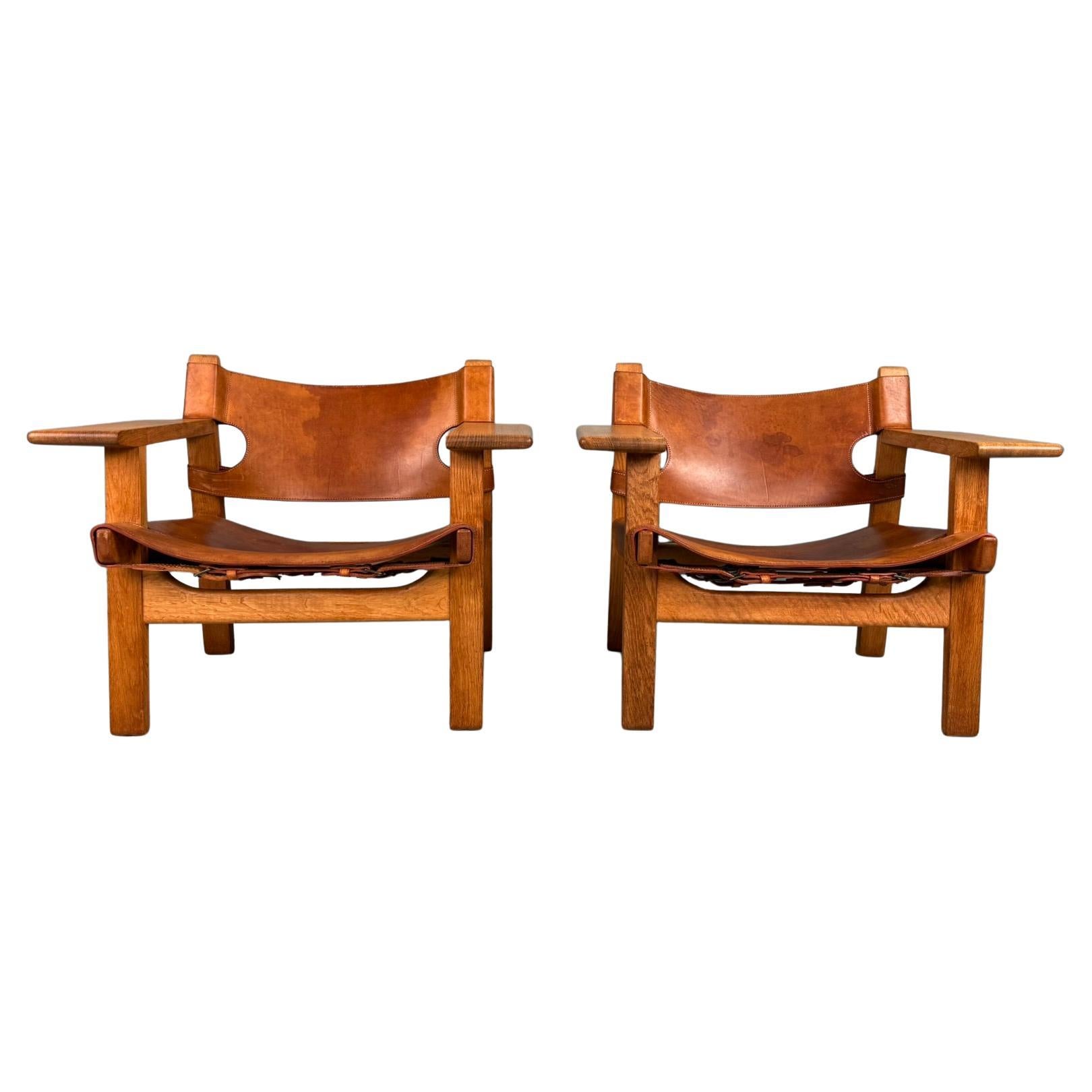 Børge Mogensen Sedia danese in pelle cognac e Oak per Fredericia, 1960