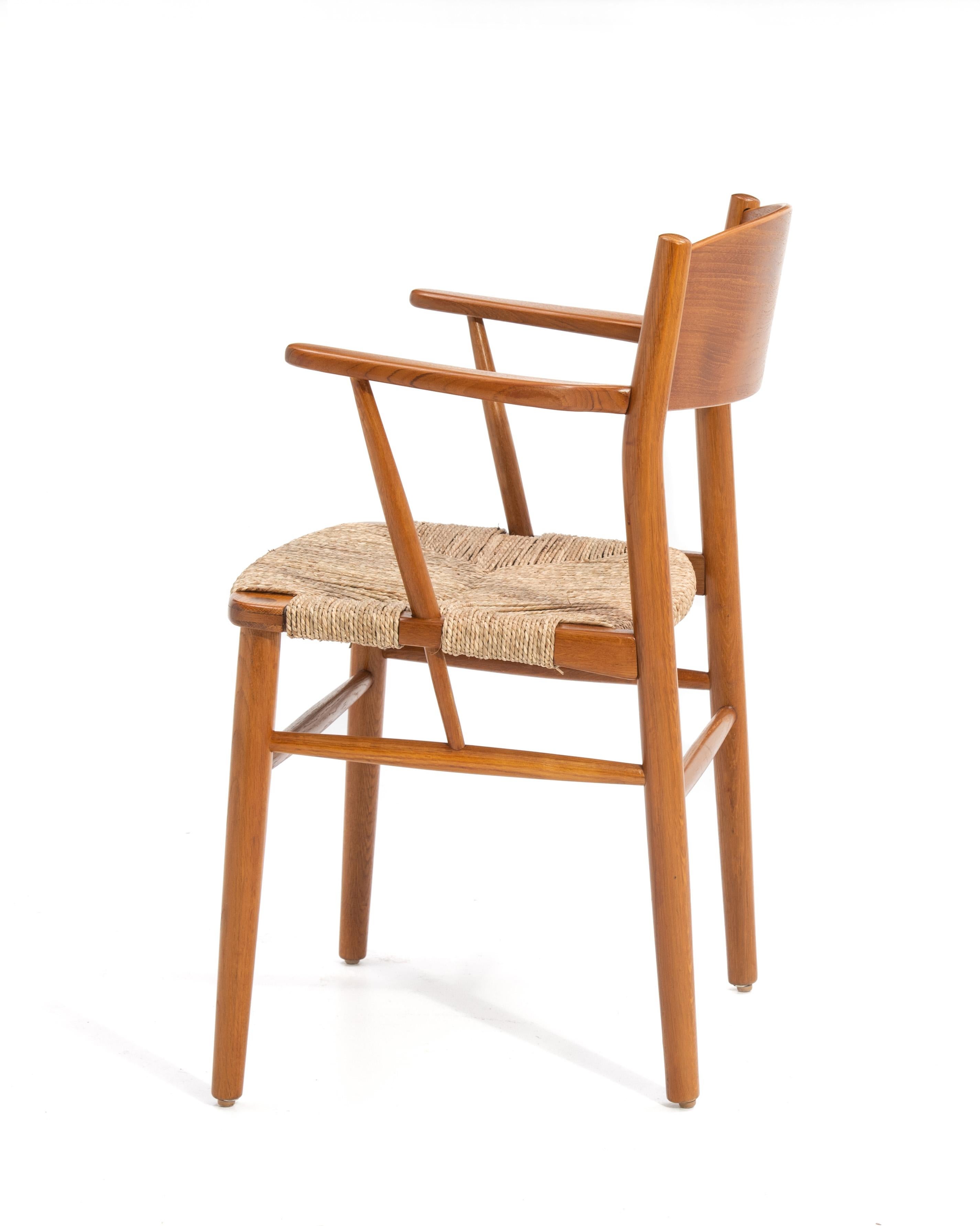Danois Børge Mogensen Chaise de salle à manger danoise à accoudoir restaurée Søborg Møbler, milieu de siècle en vente