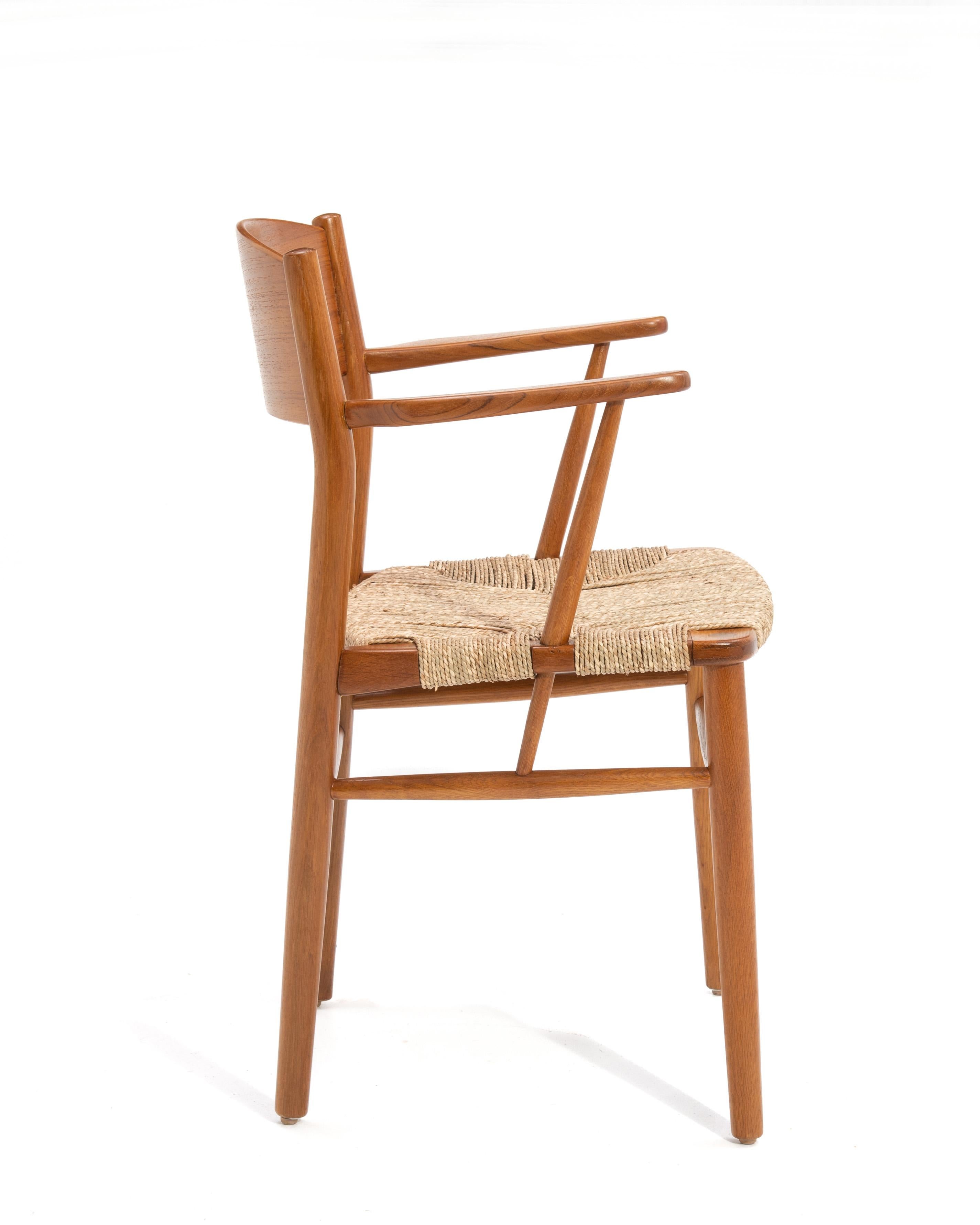 Corde Børge Mogensen Chaise de salle à manger danoise à accoudoir restaurée Søborg Møbler, milieu de siècle en vente