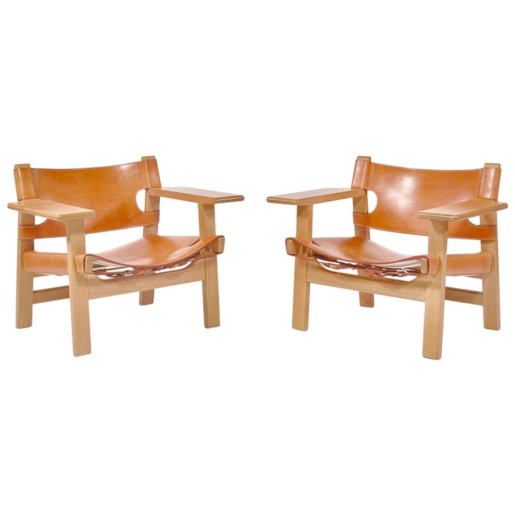 Børge Mogensen Danish Modern Lounge "Spanish Chairs" in Oak and Saddle Leather