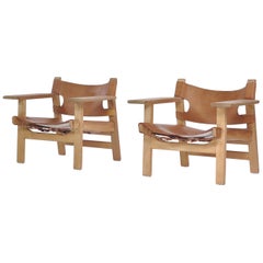 Børge Mogensen Danish Modern Lounge "Spanish Chairs" in Oak and Saddle Leather