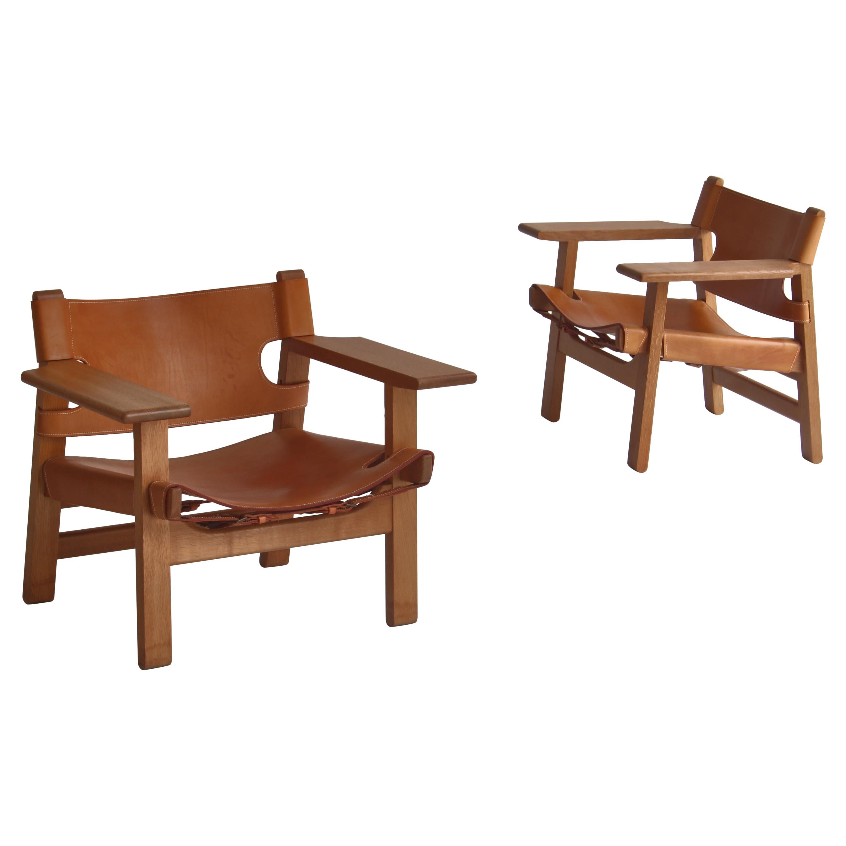 Børge Mogensen  "Spanish Chairs" in Oak and Saddle Leather, Danish Modern, 1950s