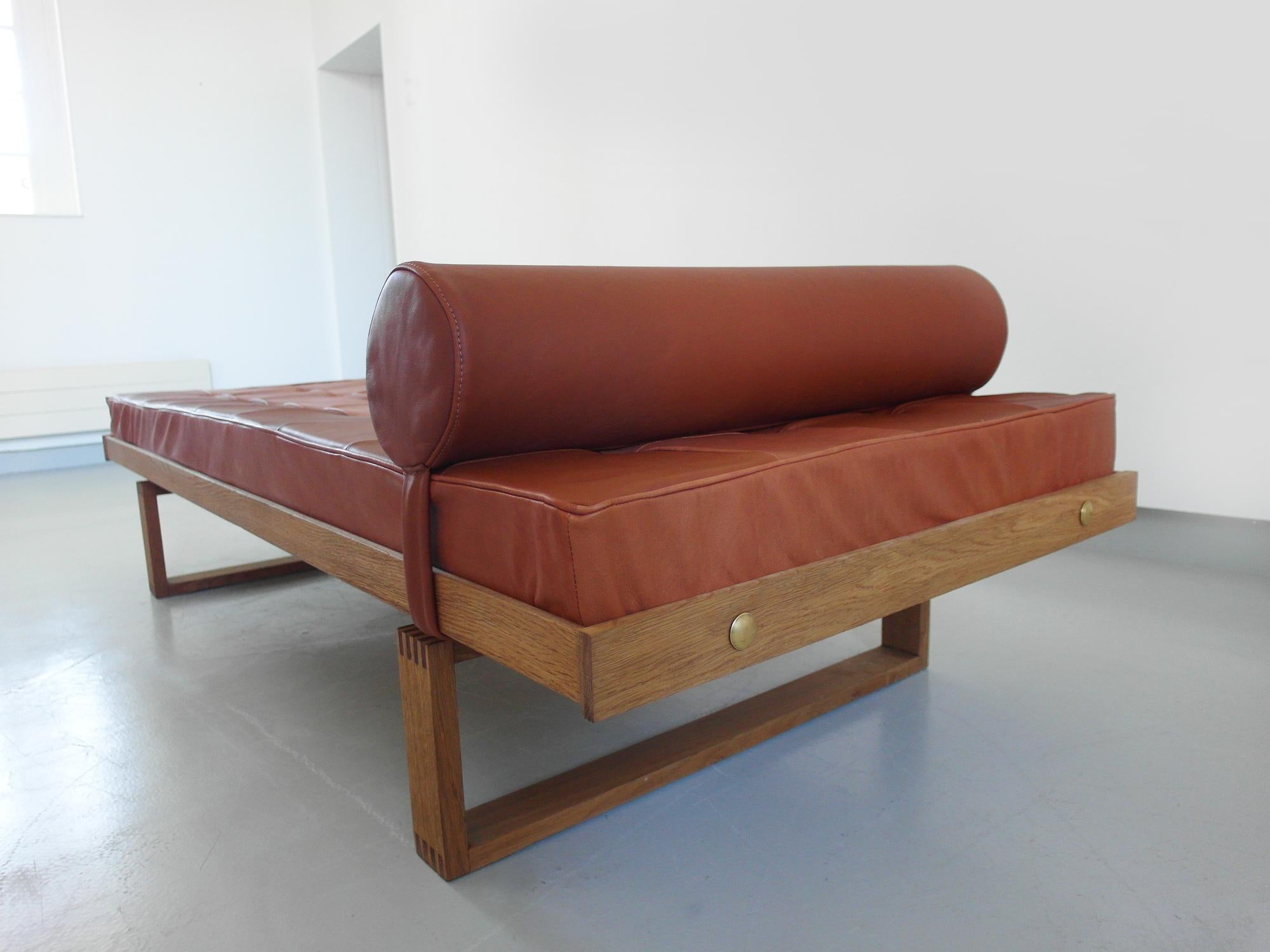 Mid-Century Modern Børge Mogensen Daybed in Oak and Leather for Fredericia, Denmark, 1962
