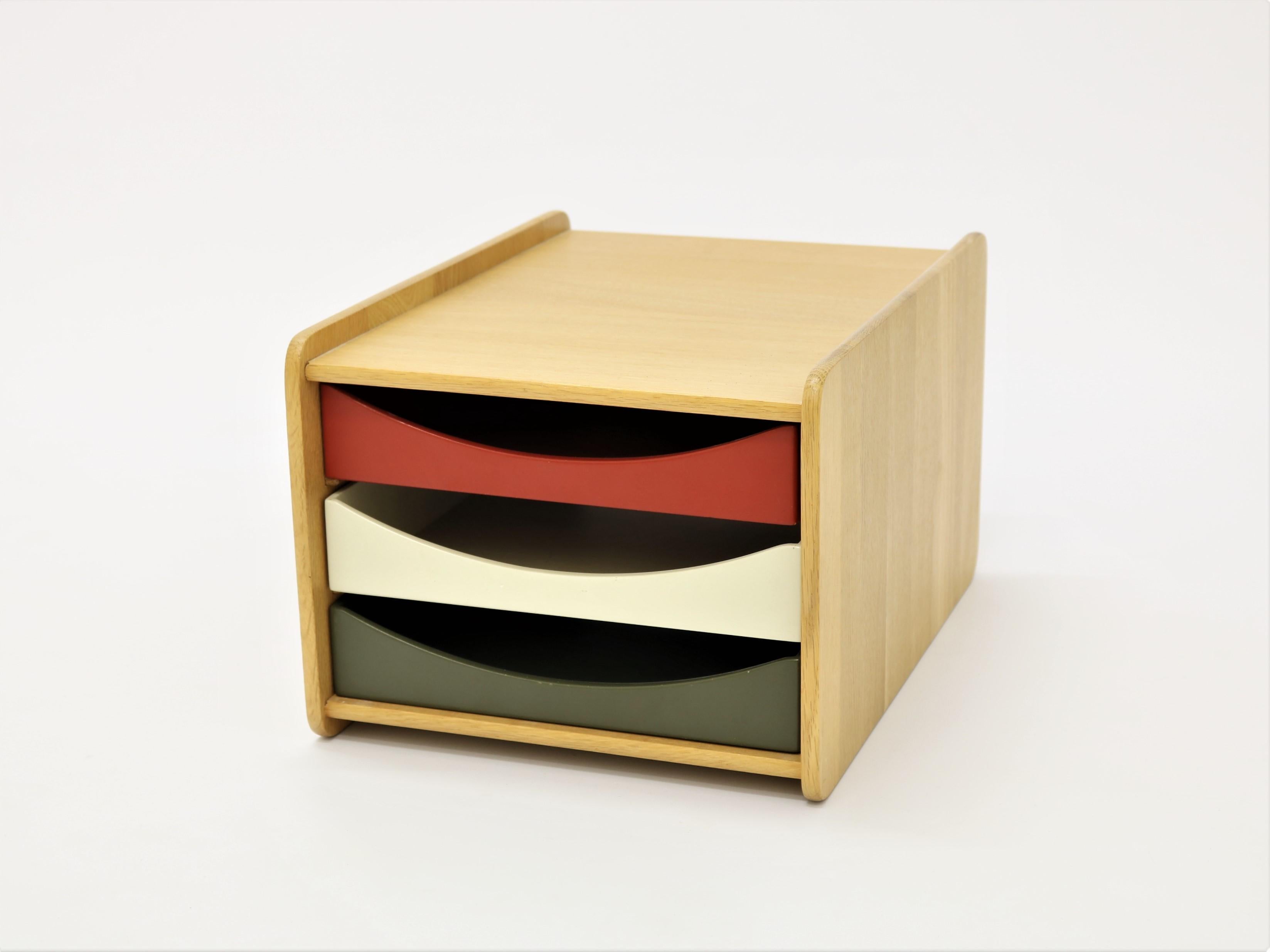 Rare and stylish desk organizer by Børge Mogensen produced By Karl Andersson & Söner in the 1960s. Drawers painted in three different colors. All original with sticker from manufacturer. Great condition.