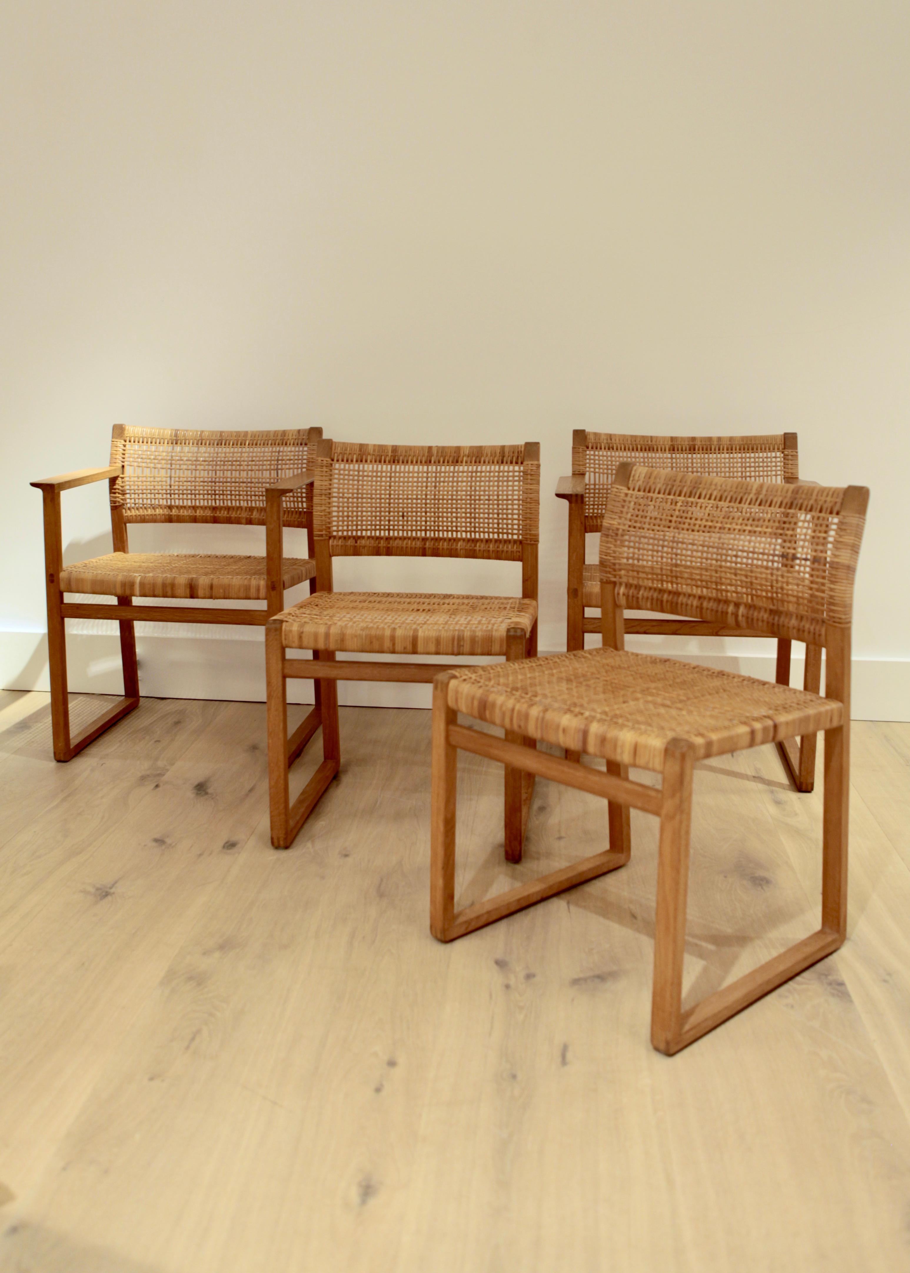 Scandinavian Modern Børge Mogensen, Dining Chairs in Oak and Woven Cane, Denmark, 1957