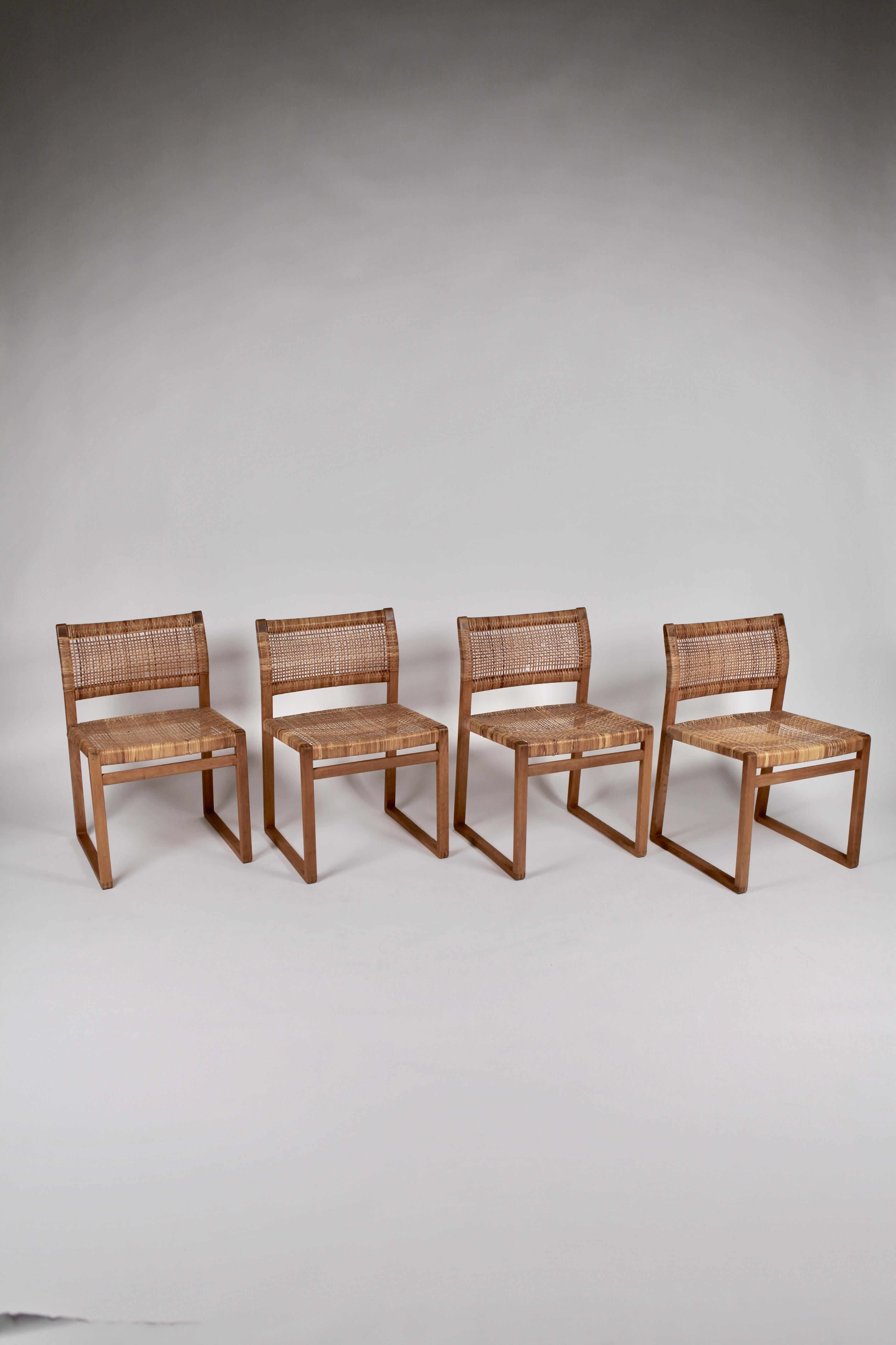 Danish Børge Mogensen, Dining Chairs in Oak and Woven Cane, Denmark, 1957
