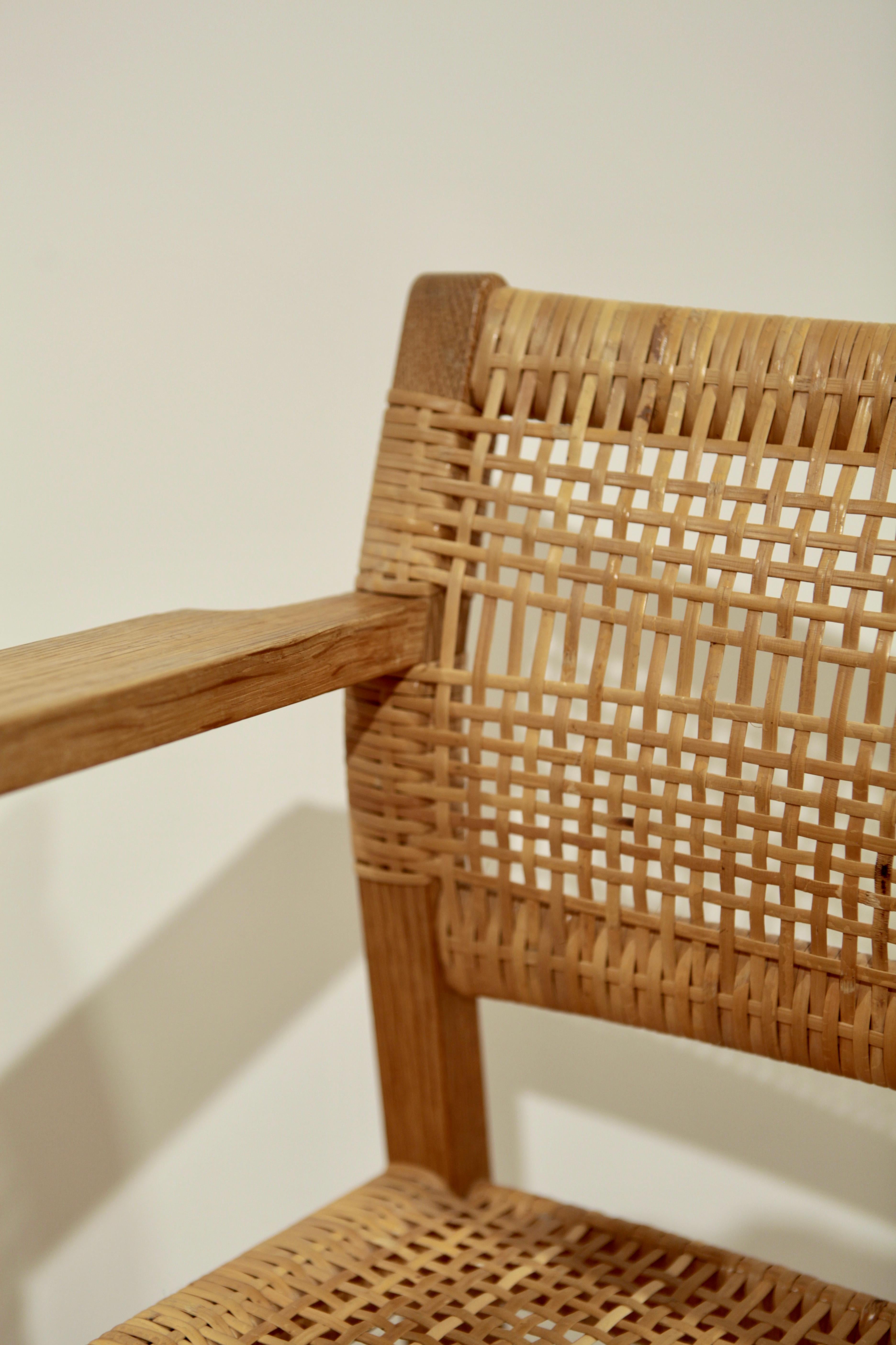 Mid-20th Century Børge Mogensen, Dining Chairs in Oak and Woven Cane, Denmark, 1957