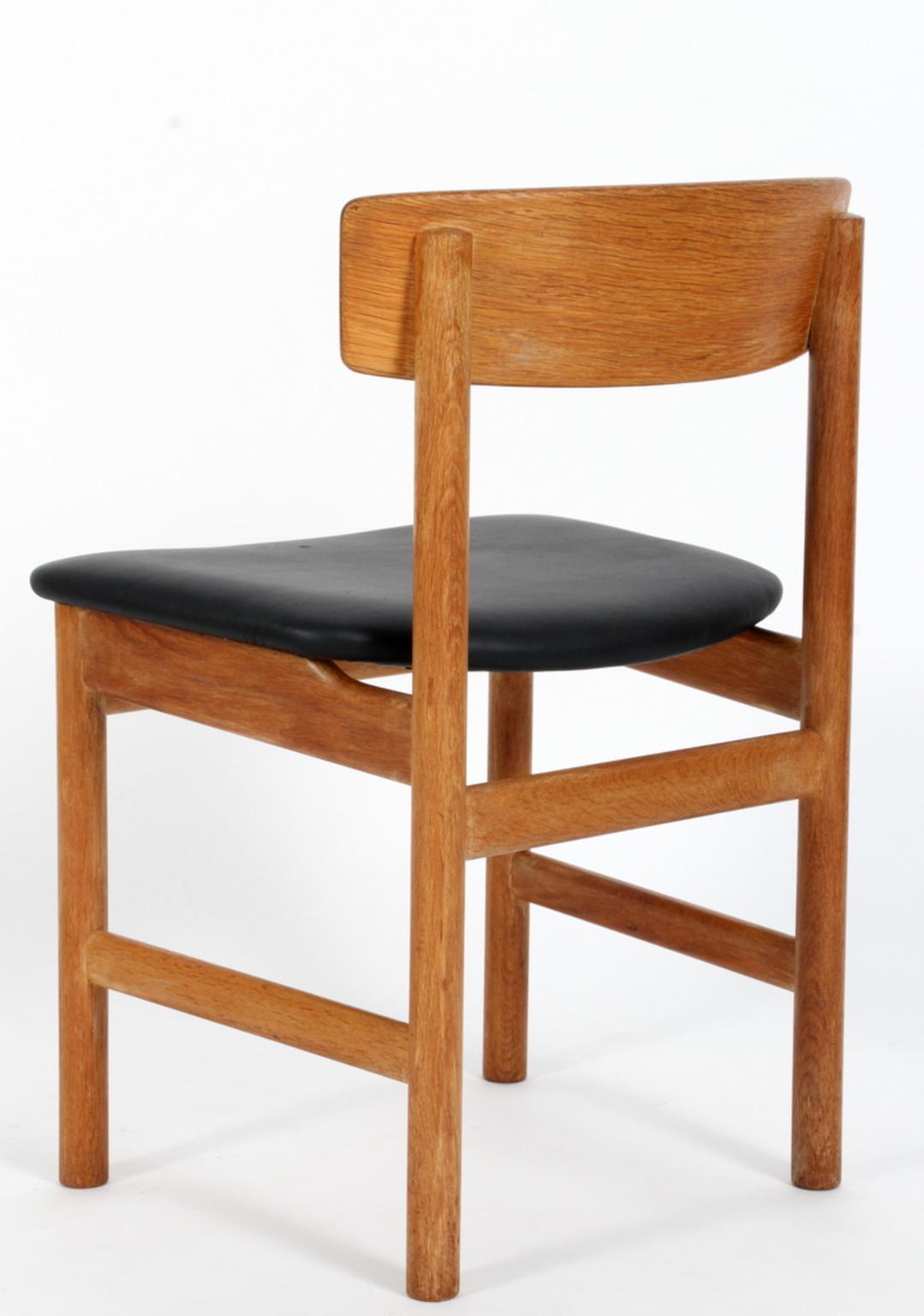 Børge Mogensen Dining Chairs, Model 3236, Oak and Black Nevada Leather (Skandinavische Moderne)