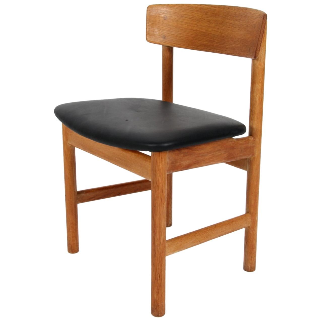 Børge Mogensen Dining Chairs, Model 3236, Oak and Black Nevada Leather
