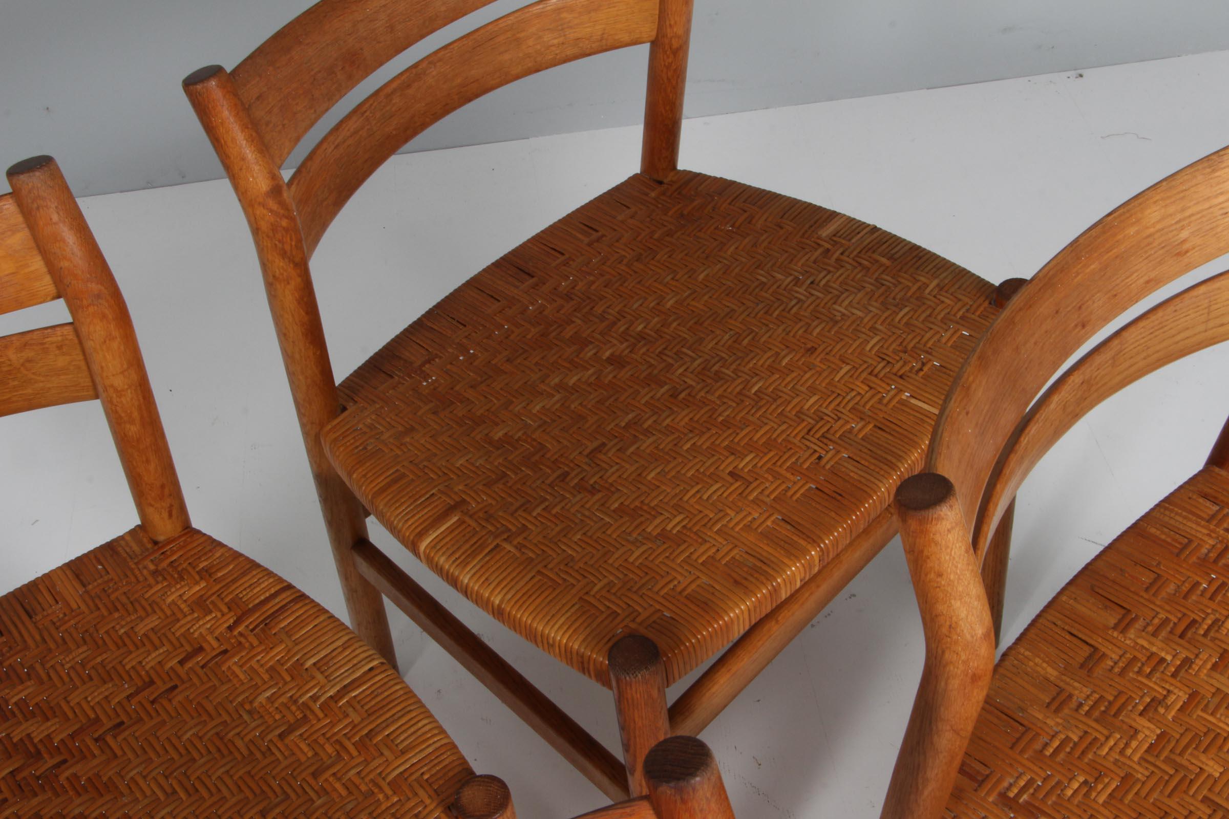 Mid-20th Century Børge Mogensen dining chairs with cane seat, oak, BM1