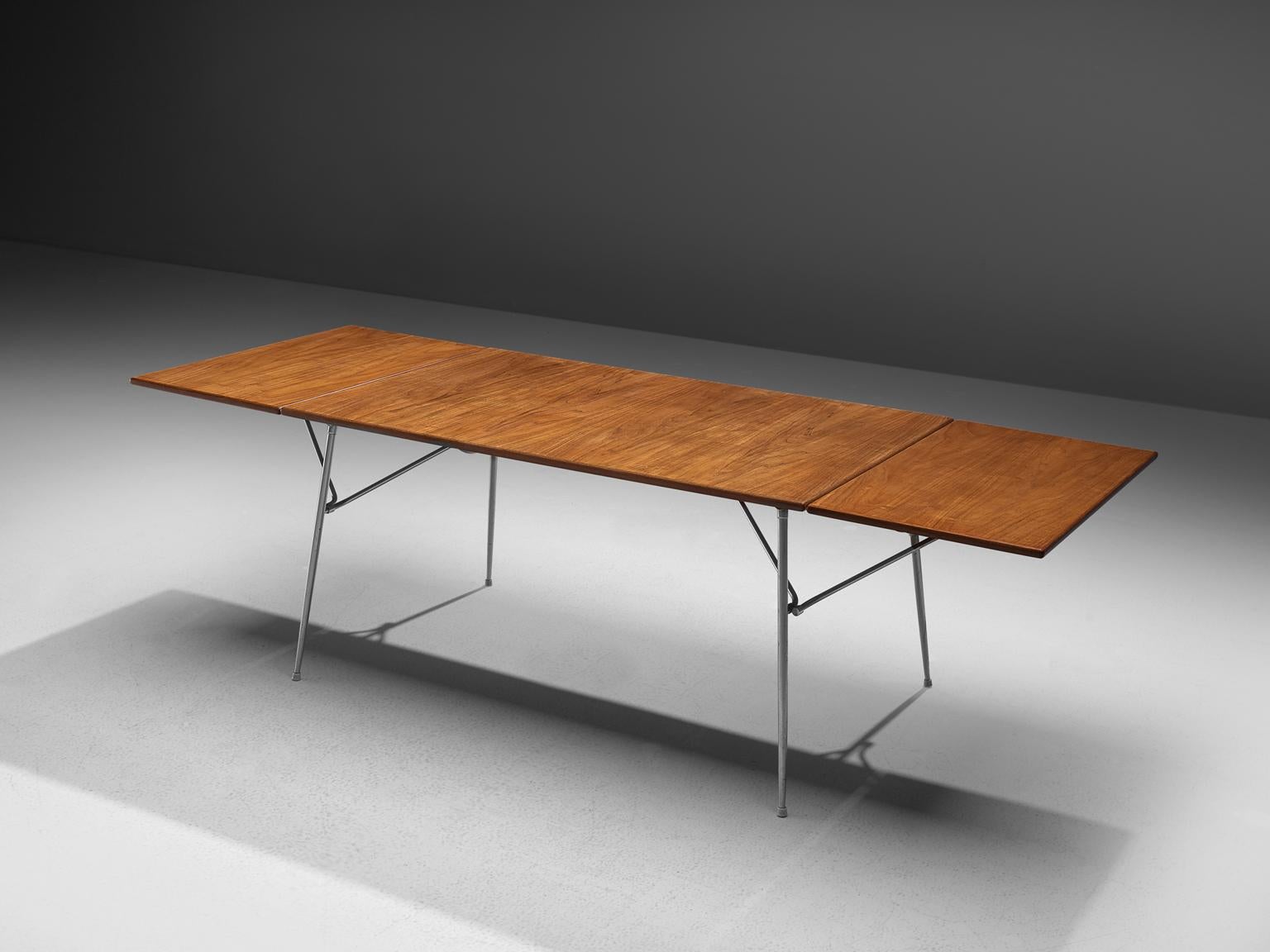 Scandinavian Modern Børge Mogensen Drop-Leaf Dining Table in Teak and Steel