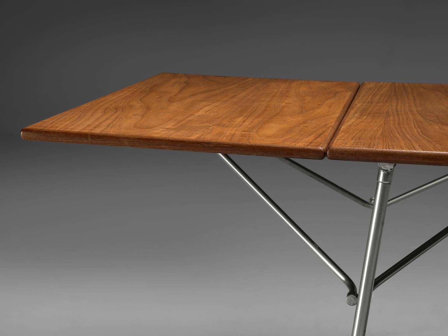 Mid-20th Century Børge Mogensen Drop-Leaf Dining Table in Teak and Steel