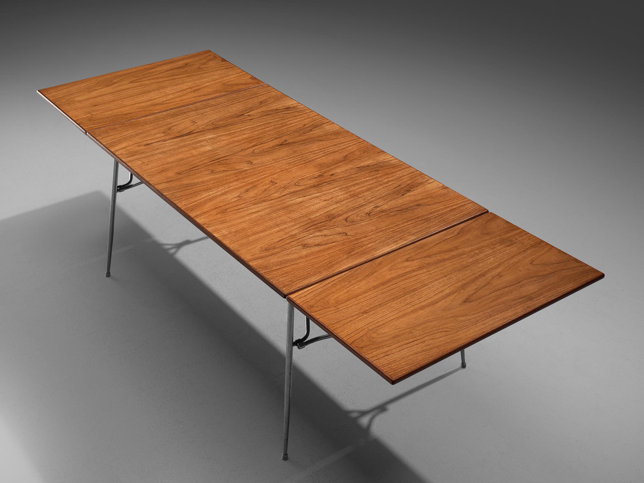 Mid-20th Century Børge Mogensen Drop-Leaf Dining Table in Teak and Steel  For Sale