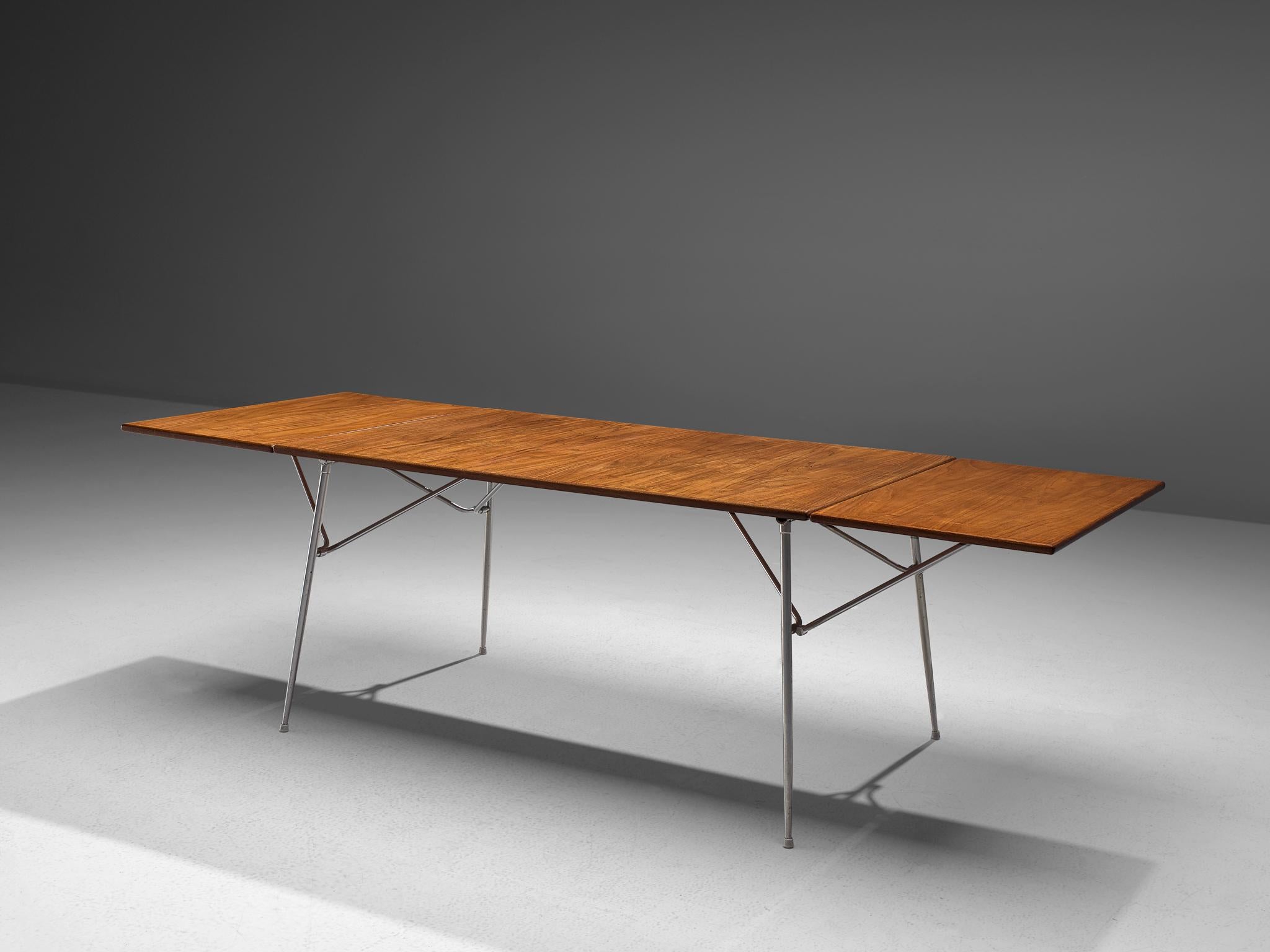 Metal Børge Mogensen Drop-Leaf Dining Table in Teak and Steel
