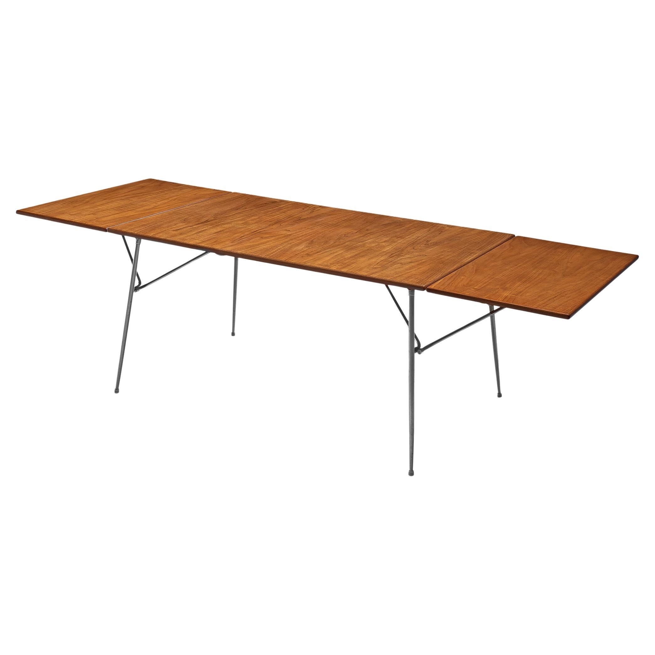 Børge Mogensen Drop-Leaf Dining Table in Teak and Steel  For Sale