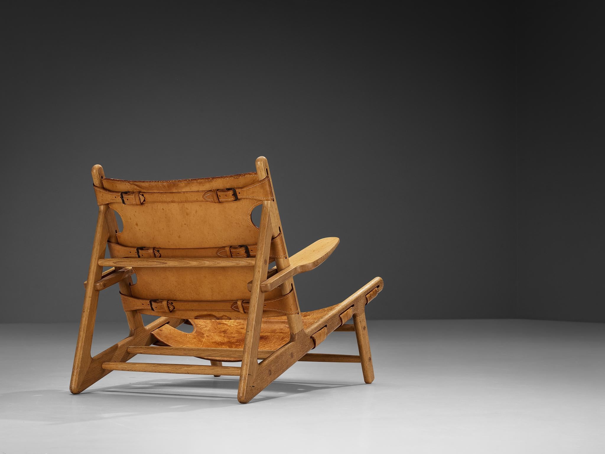 Swedish Børge Mogensen for Federicia Hunting Chair in Oak and Leather  For Sale