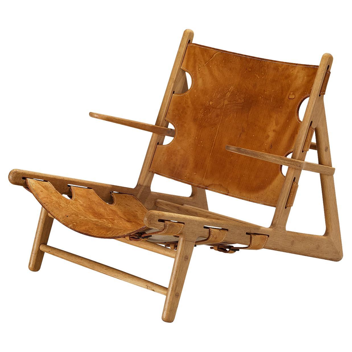 Børge Mogensen for Federicia Hunting Chair in Oak and Leather  For Sale
