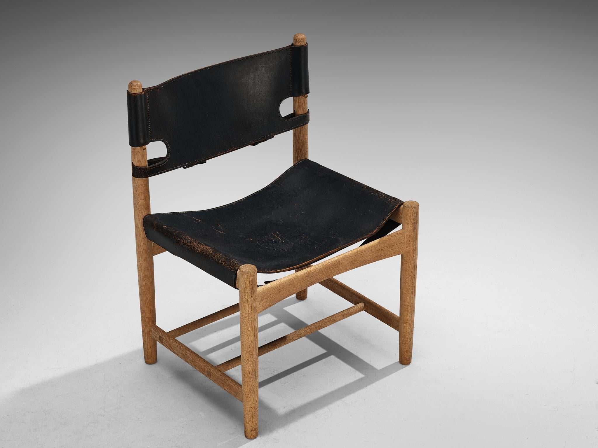 Scandinavian Modern Børge Mogensen for Fredericia Armchair in Oak and Black Leather For Sale