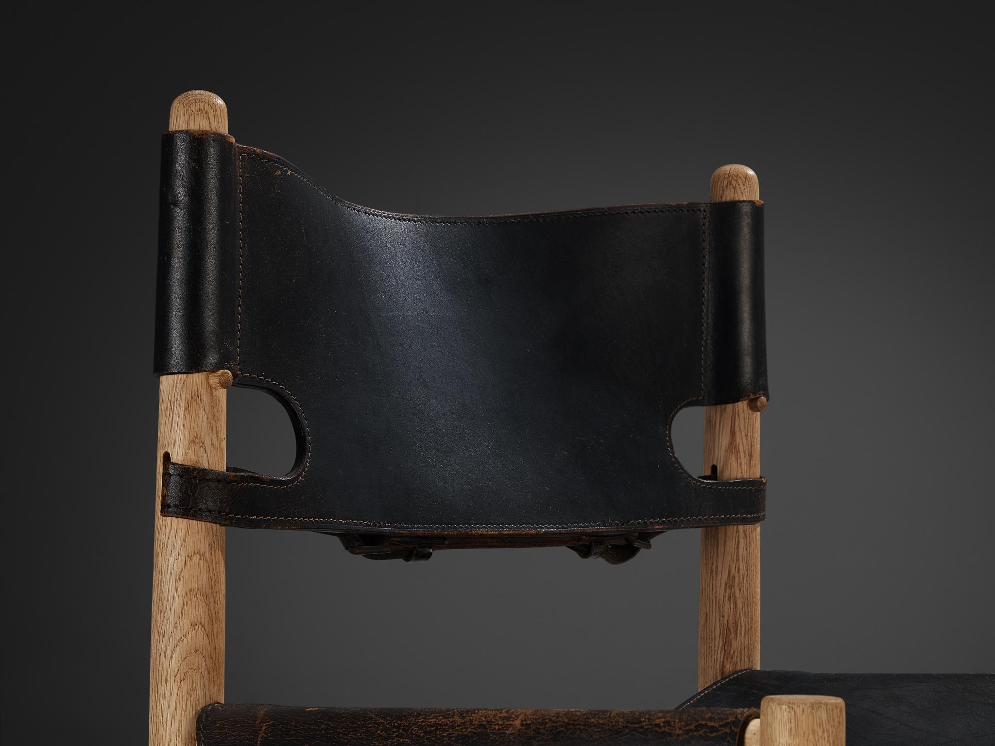 Børge Mogensen for Fredericia Armchair in Oak and Black Leather In Good Condition For Sale In Waalwijk, NL