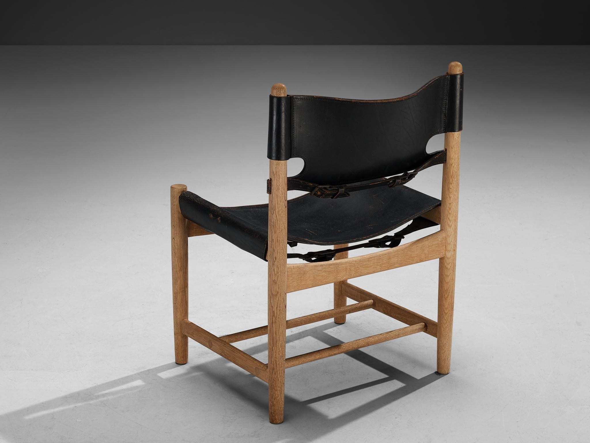 Mid-20th Century Børge Mogensen for Fredericia Armchair in Oak and Black Leather For Sale