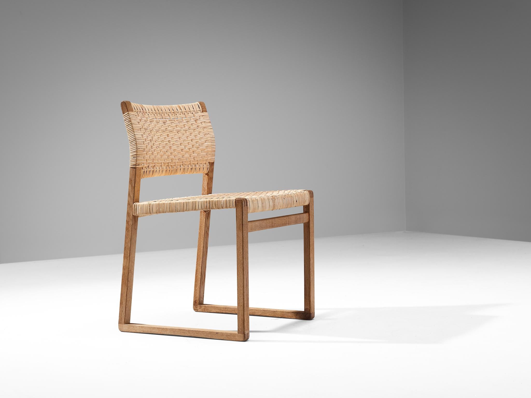 Børge Mogensen for Fredericia Dining Chair in Oak and Cane Wicker In Good Condition For Sale In Waalwijk, NL