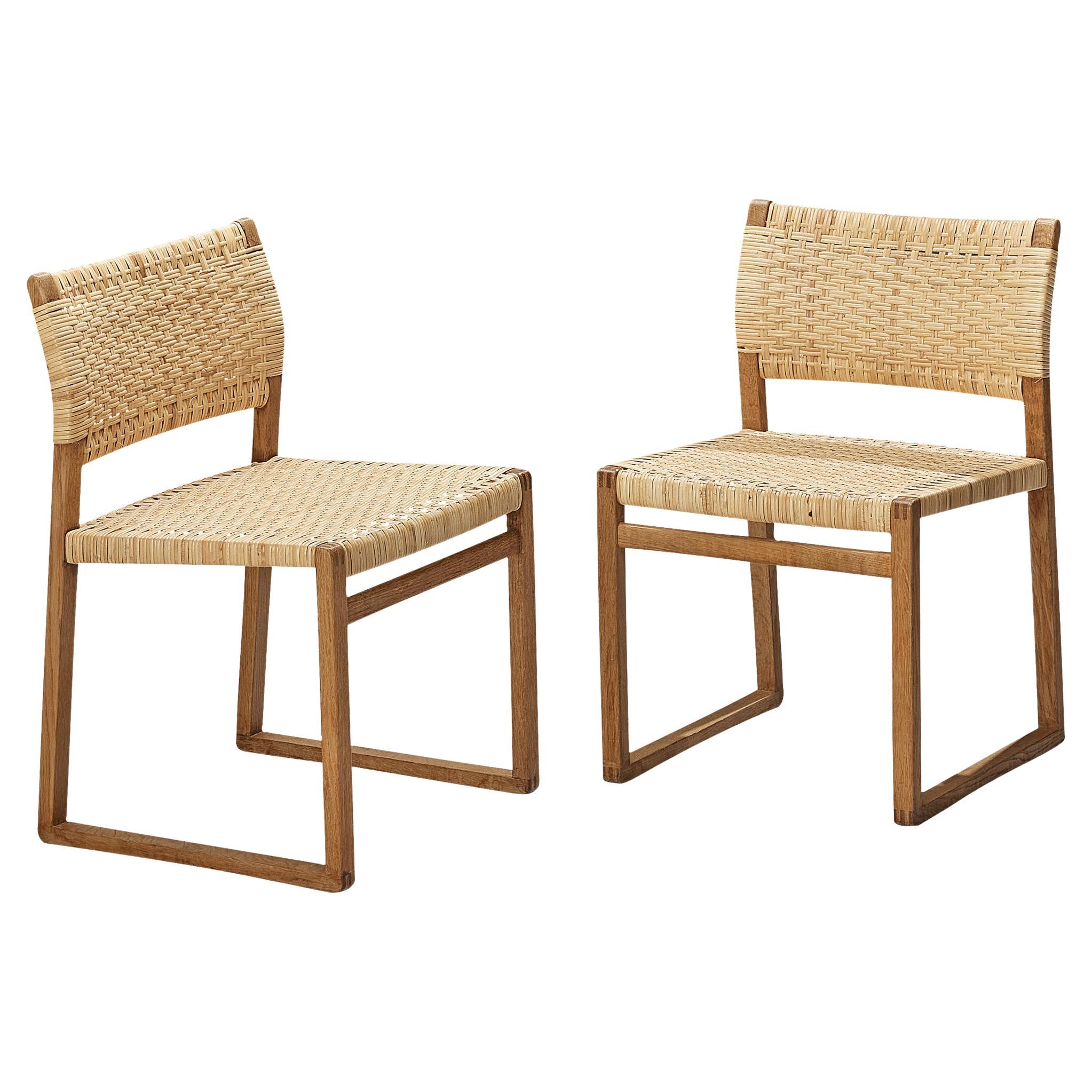 Børge Mogensen for Fredericia Dining Chairs ‘BM 61’ in Oak and Cane  For Sale