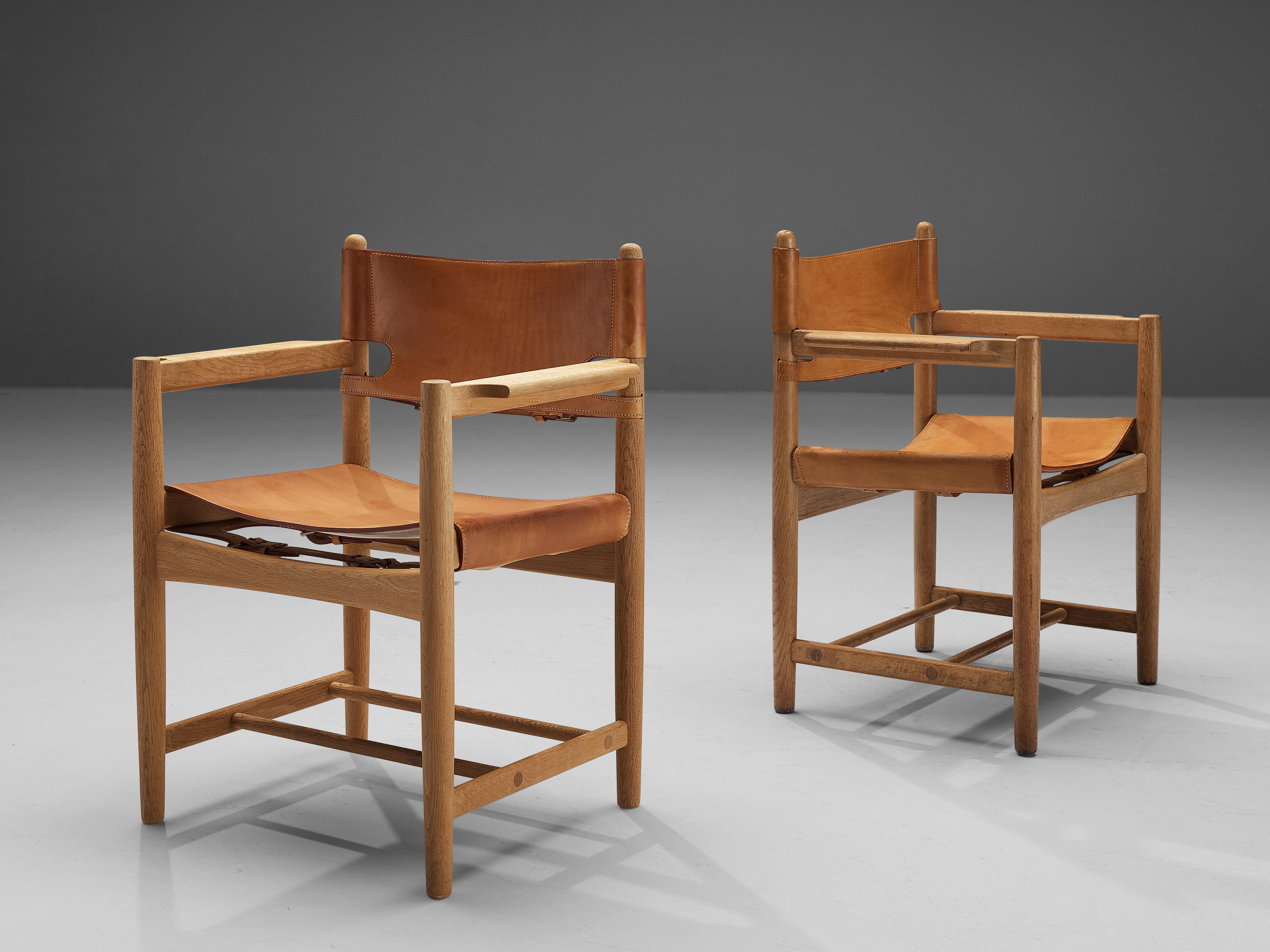 Scandinavian Modern Børge Mogensen for Fredericia Pair of Armchairs in Oak and Cognac Leather